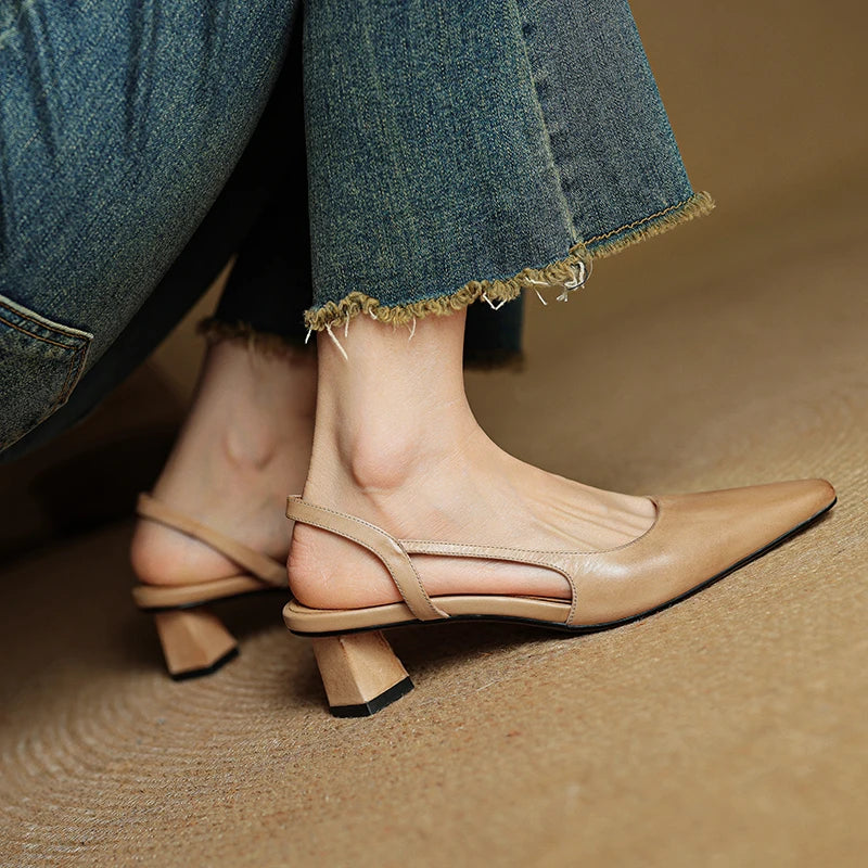 Pointed Toe Leather Comfort Heels