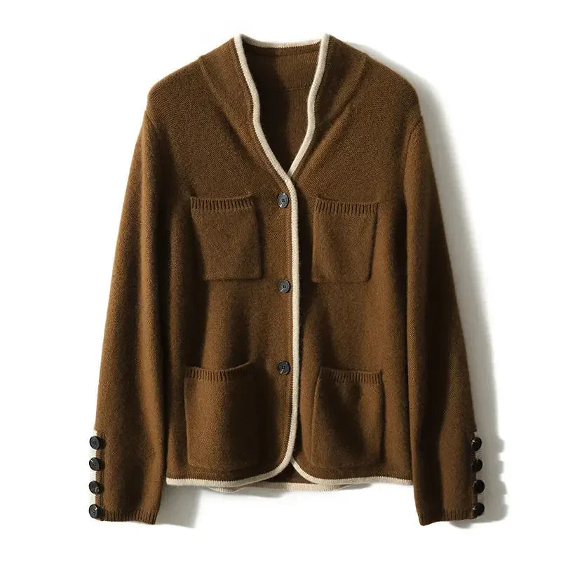 Contrast Trim Wool-Blend Relaxed Cardigan