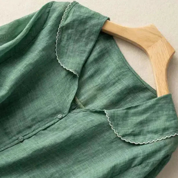 Relaxed Linen Blend Patch Pocket Blouse