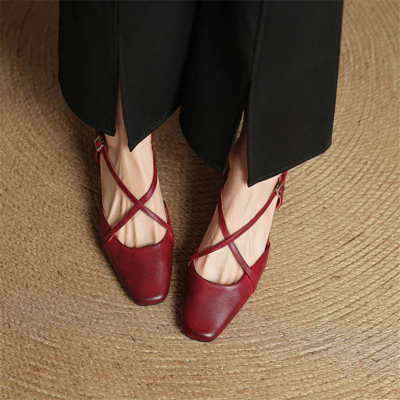 Genuine Leather Closed-Toe Block Heel Pumps