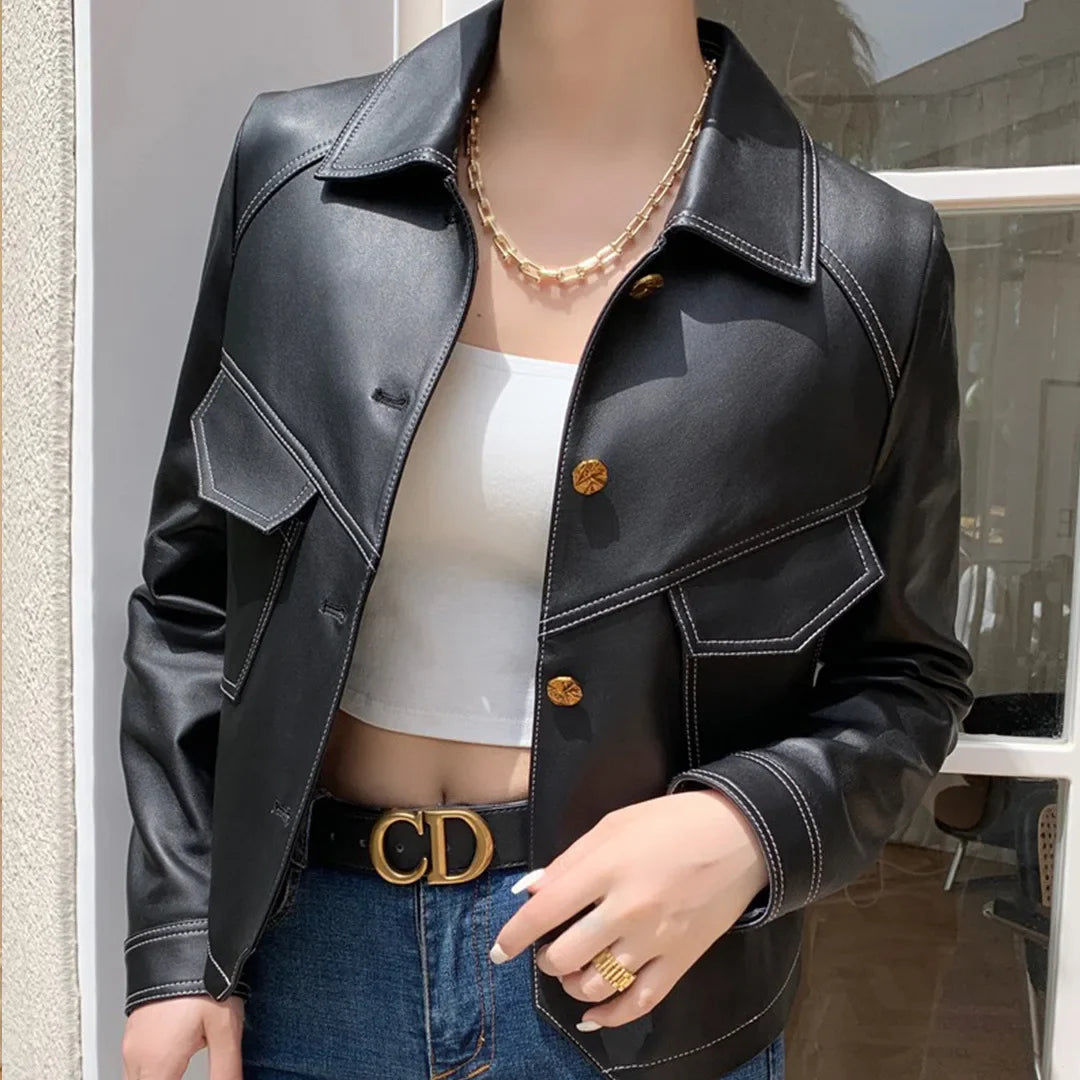 Structured Faux Leather Utility Jacket