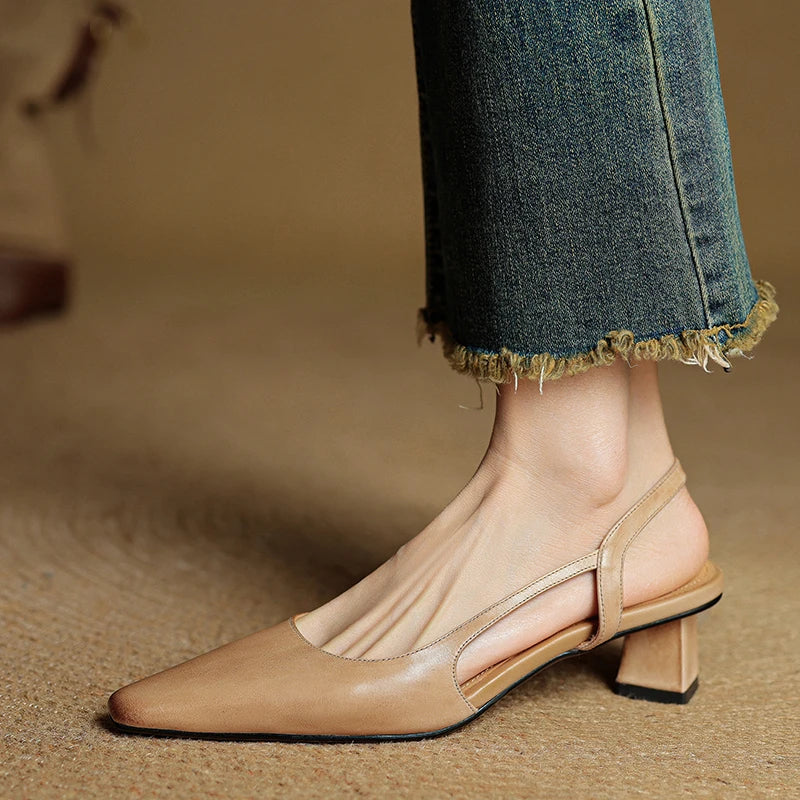 Pointed Toe Leather Comfort Heels
