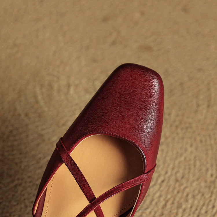 Genuine Leather Closed-Toe Block Heel Pumps