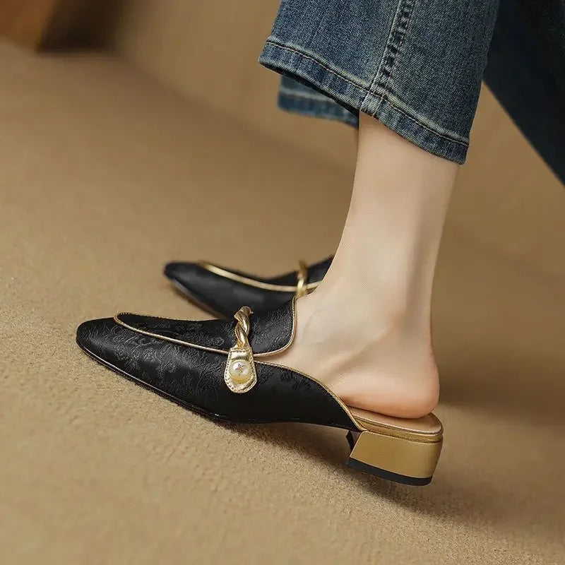 Lustre Satin Slip-On Heeled Mules