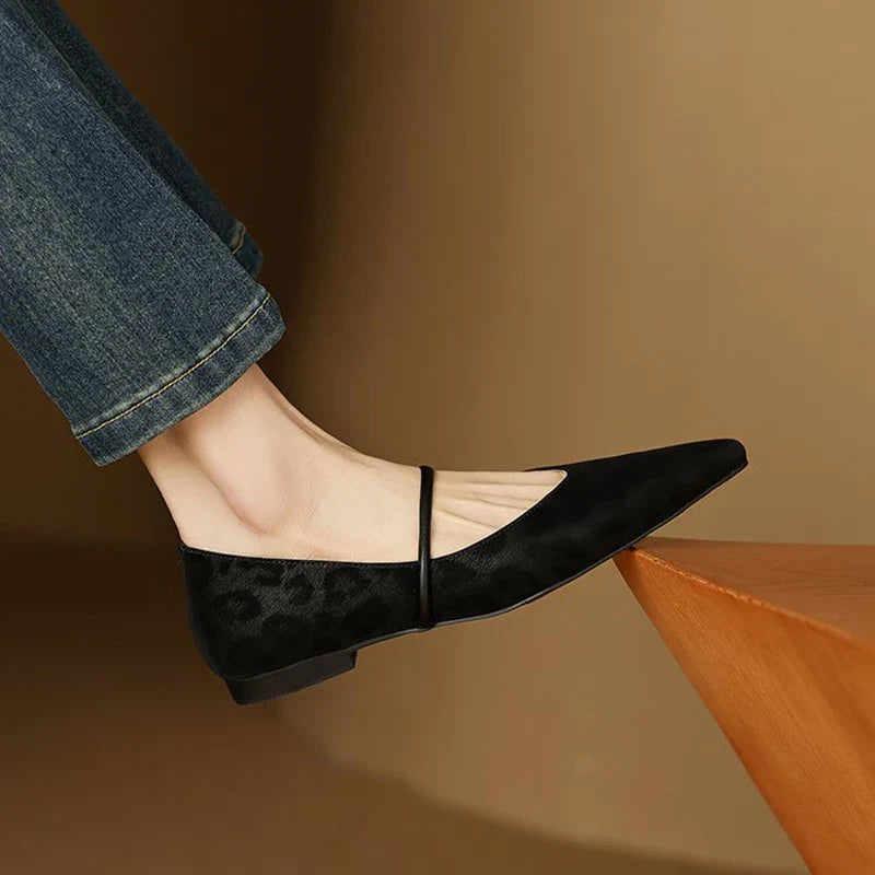 Double-Strap Slingback Leather Ballet Flats