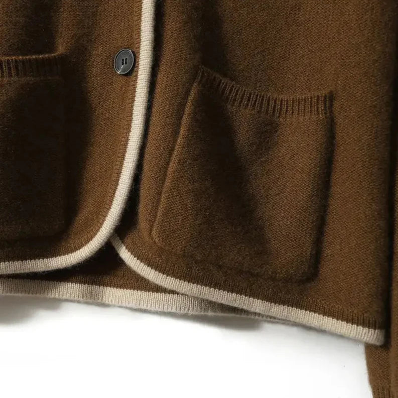 Contrast Trim Wool-Blend Relaxed Cardigan