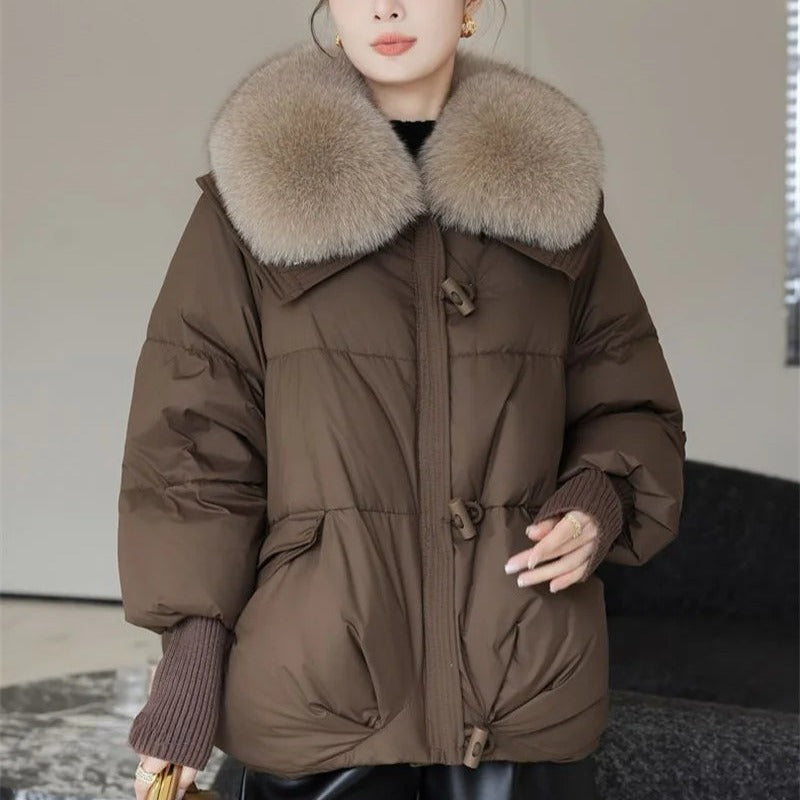 Oversized Faux Fur Collar Insulated Winter Parka Coat