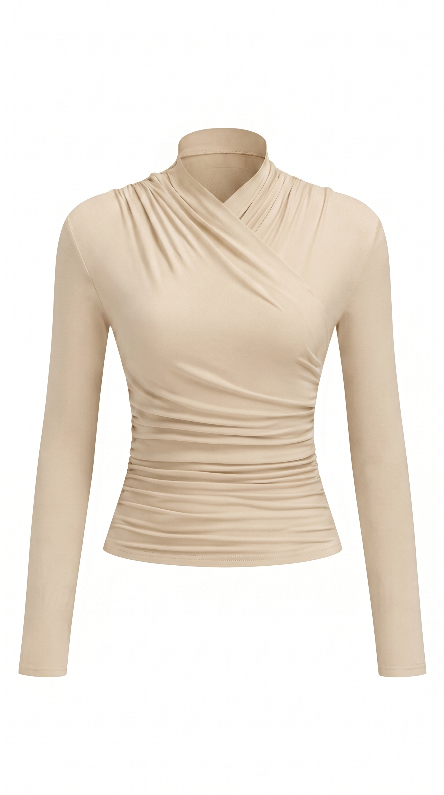 Draped Collar Pleated Waist T-Shirt