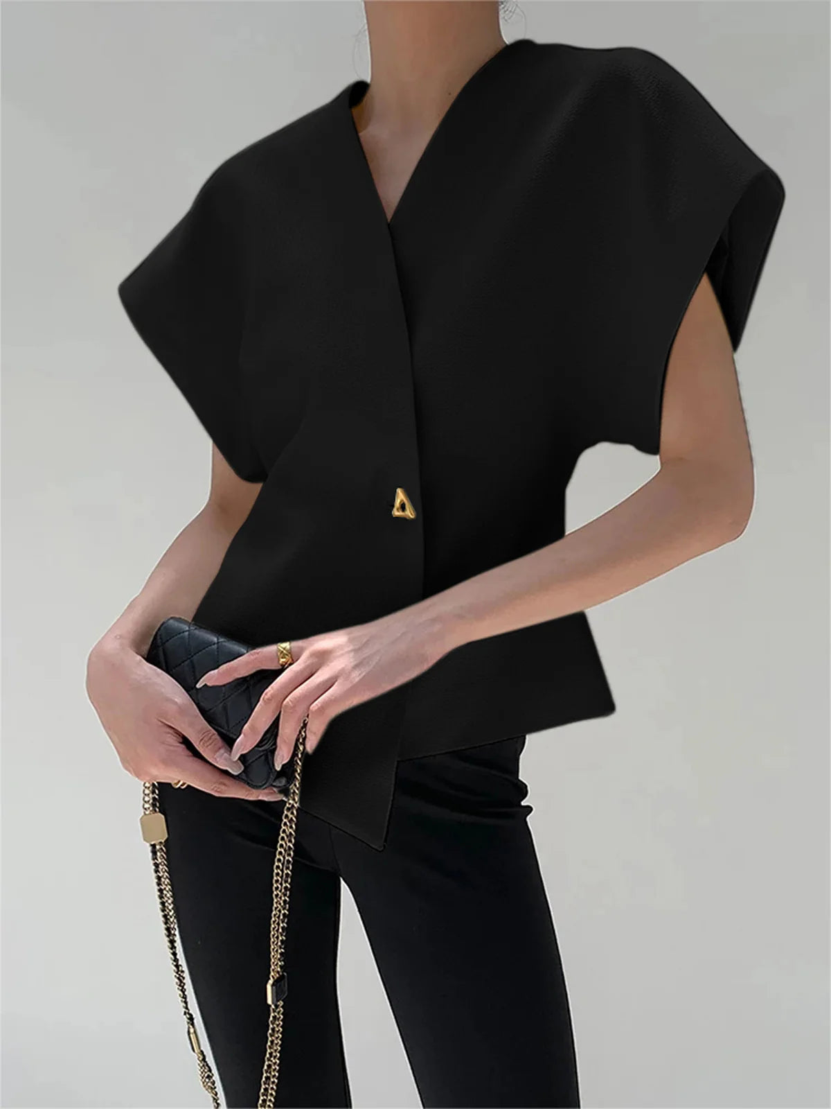 V-Neck Button Front Blouse