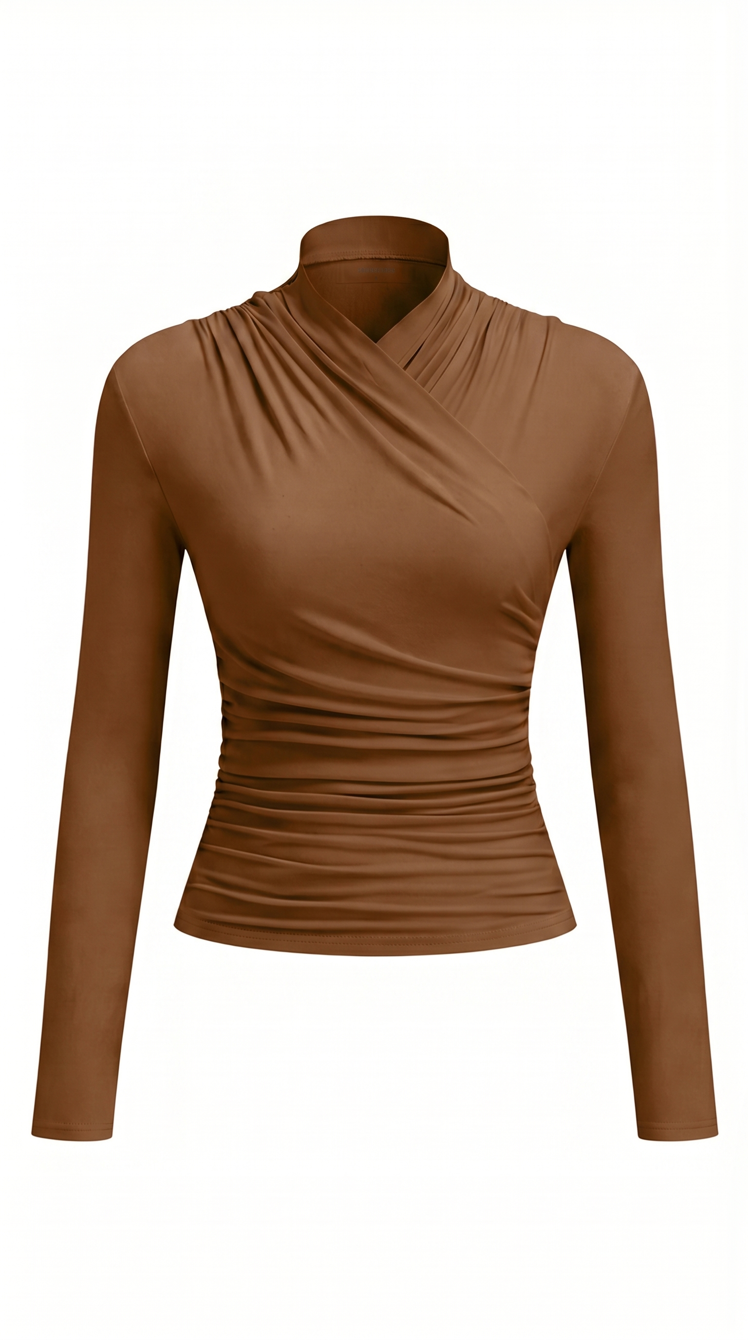 Draped Collar Pleated Waist T-Shirt