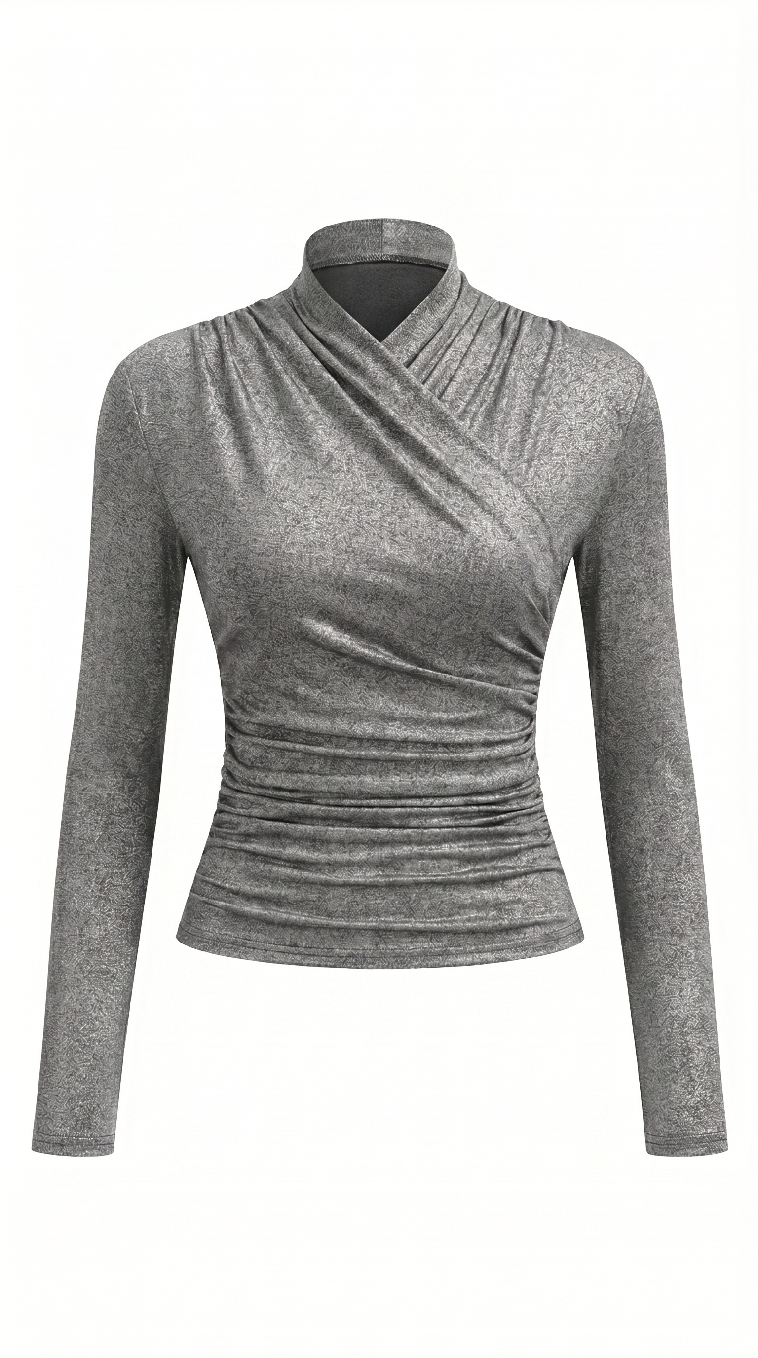 Draped Collar Pleated Waist T-Shirt
