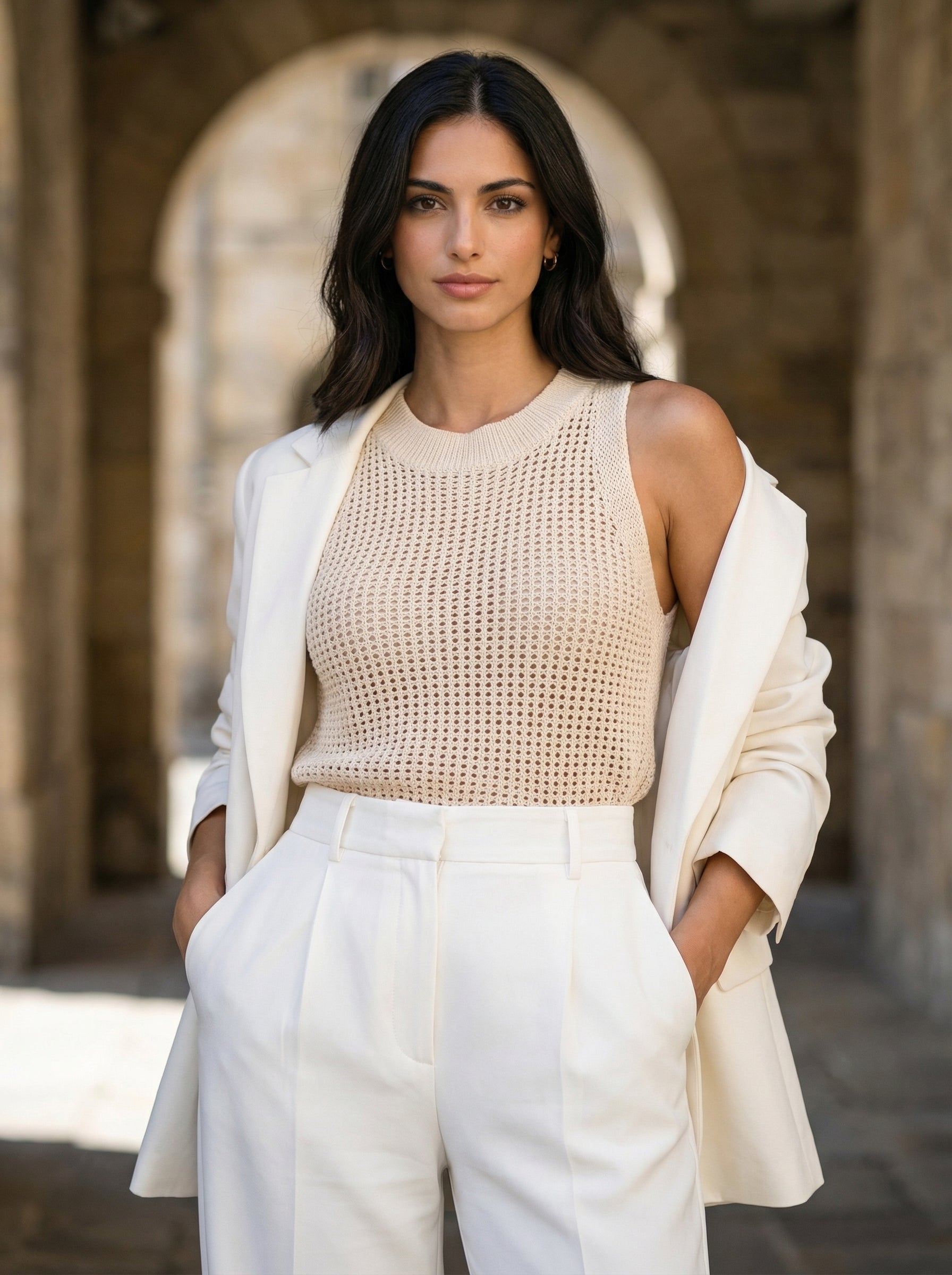 Open Knit Sleeveless Tank Top