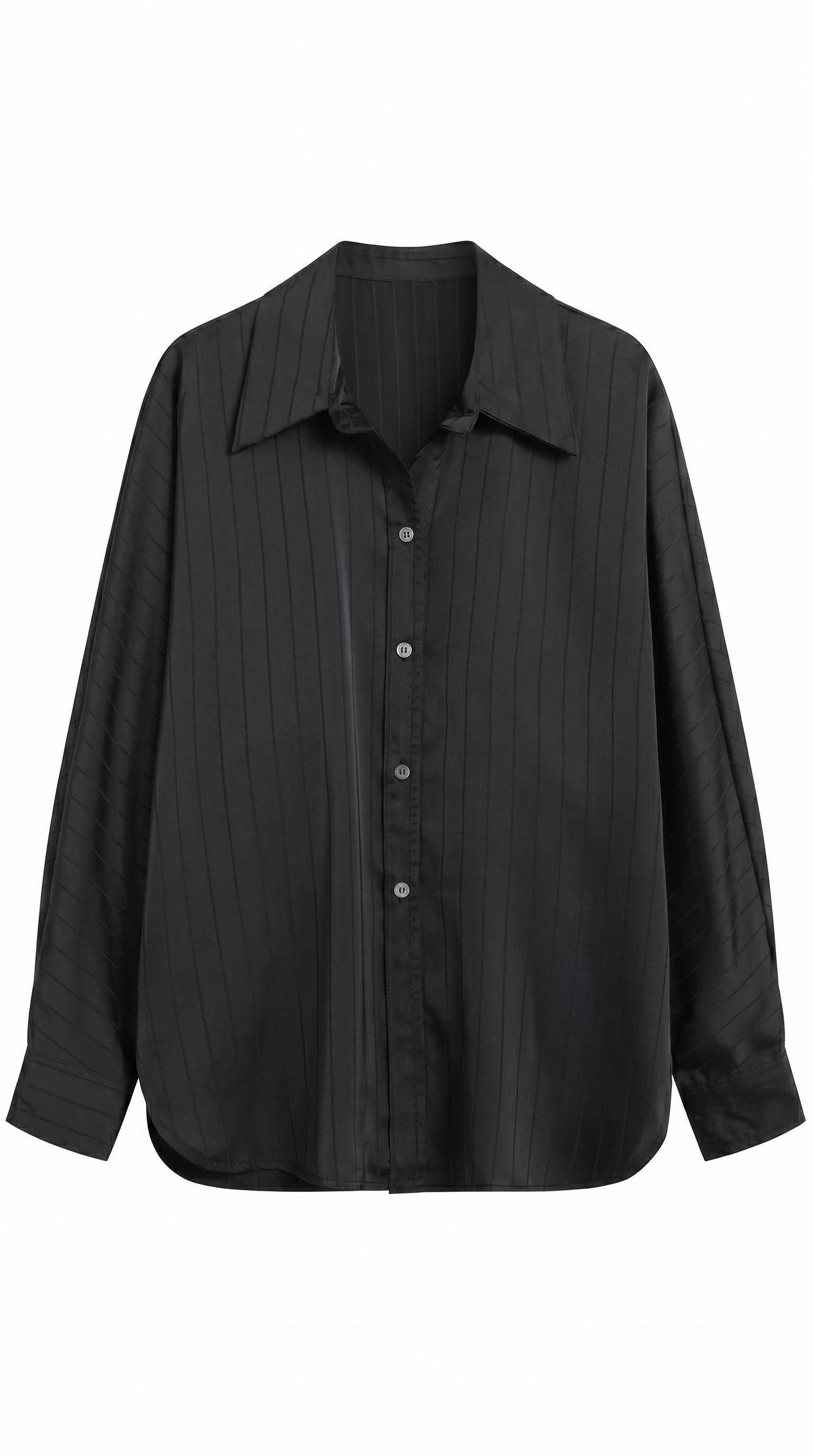 Relaxed Long Sleeve Collared Button-Up Shirt