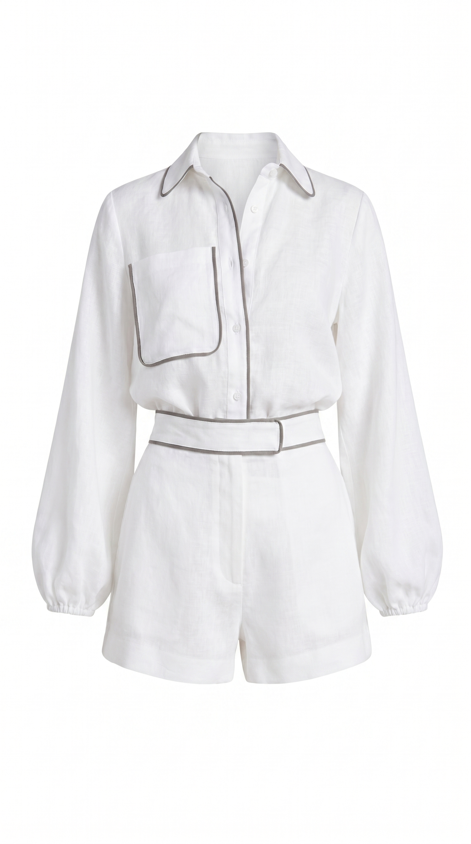 Contrast Trim Cotton Linen Lounge Shorts Set
