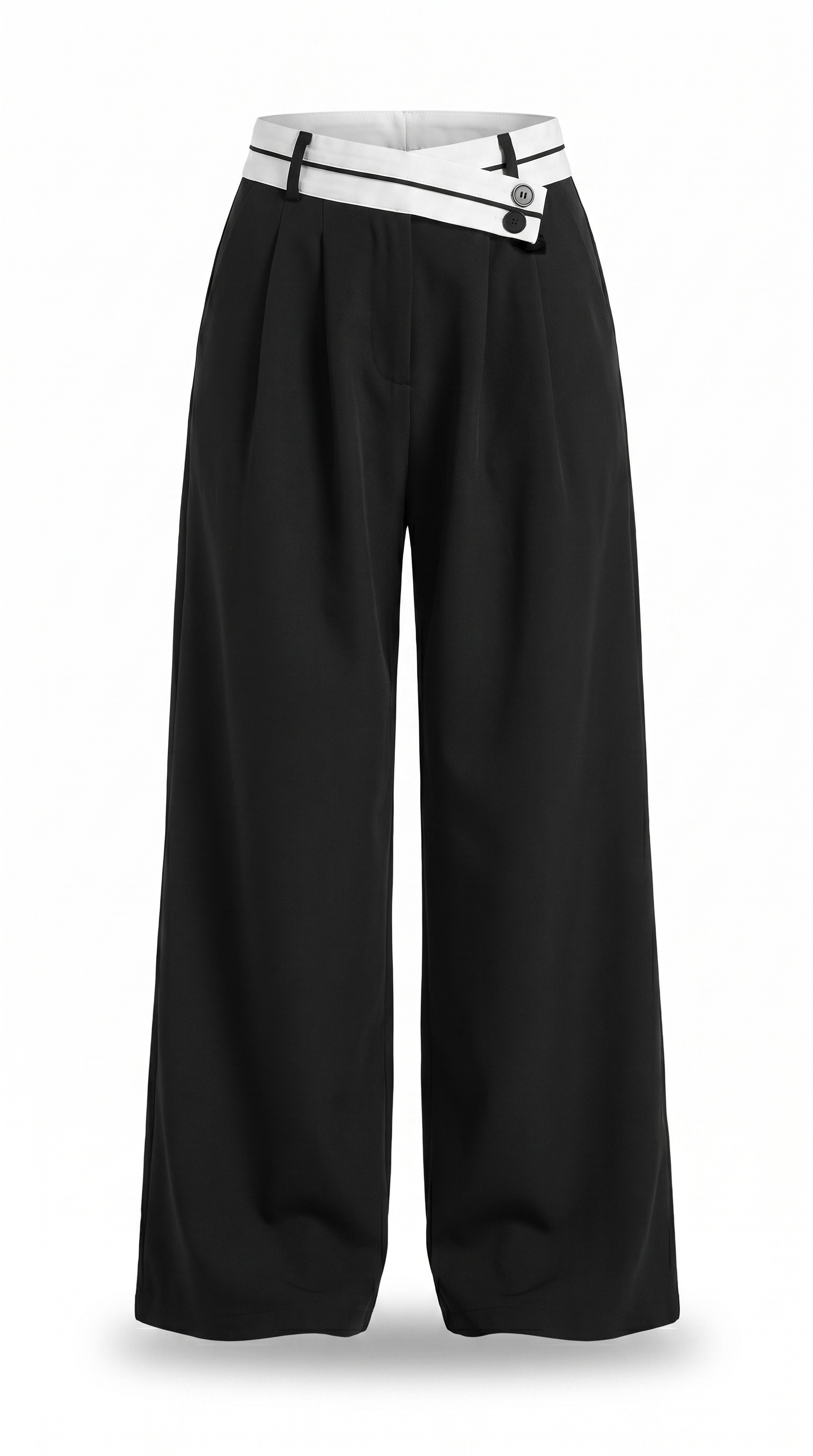 Asymmetric Contrast Waist Wide-Leg Trousers