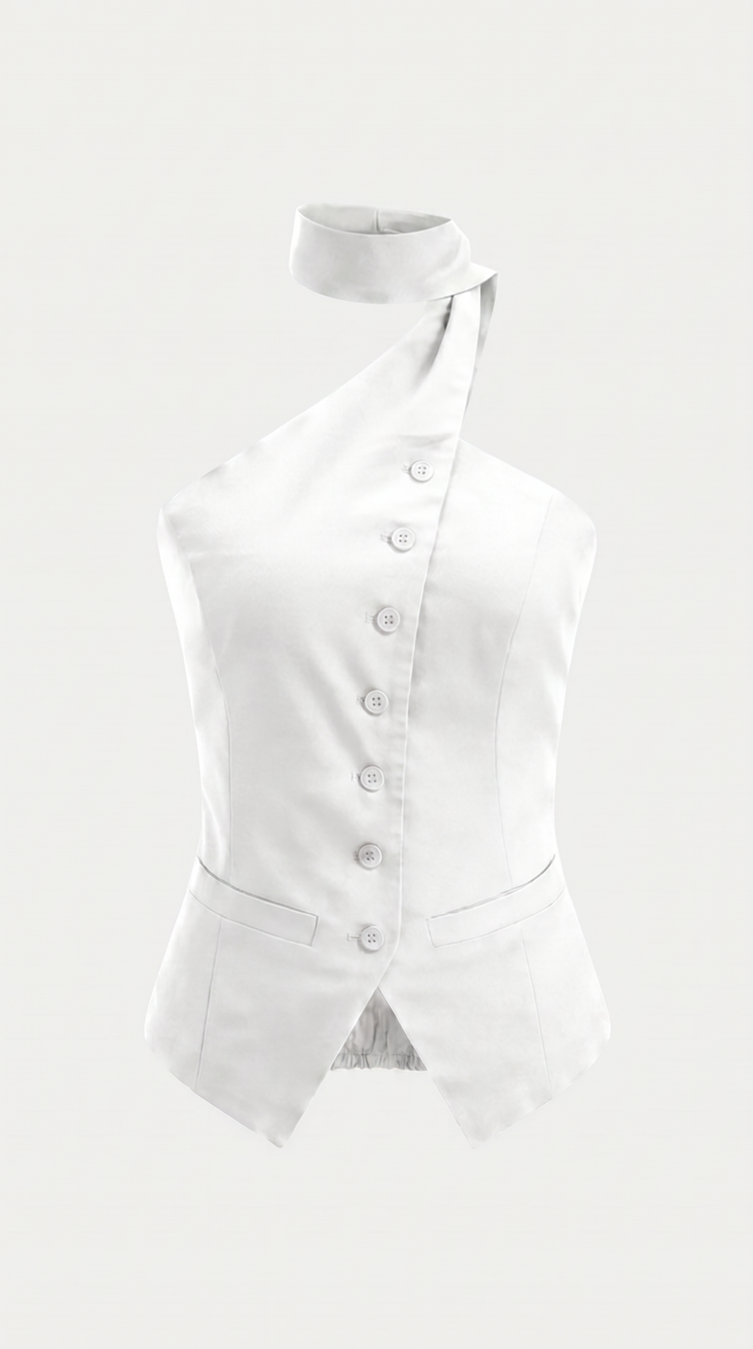 Linen Blend Halter Neck Utility Pocket Top