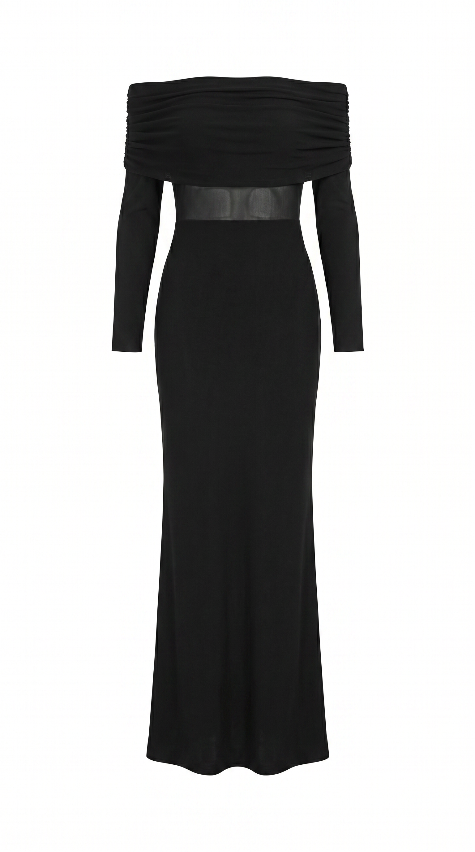 Off-Shoulder Sheer Mesh Maxi Dress