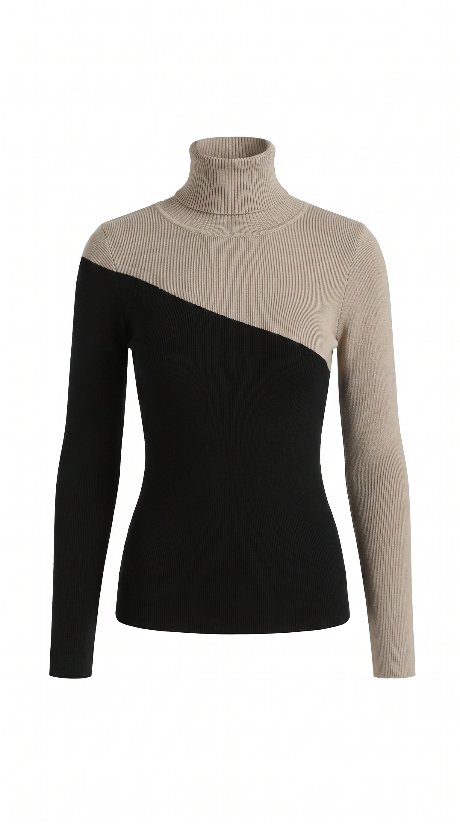 Asymmetric Colorblock Mock Neck Knit Top