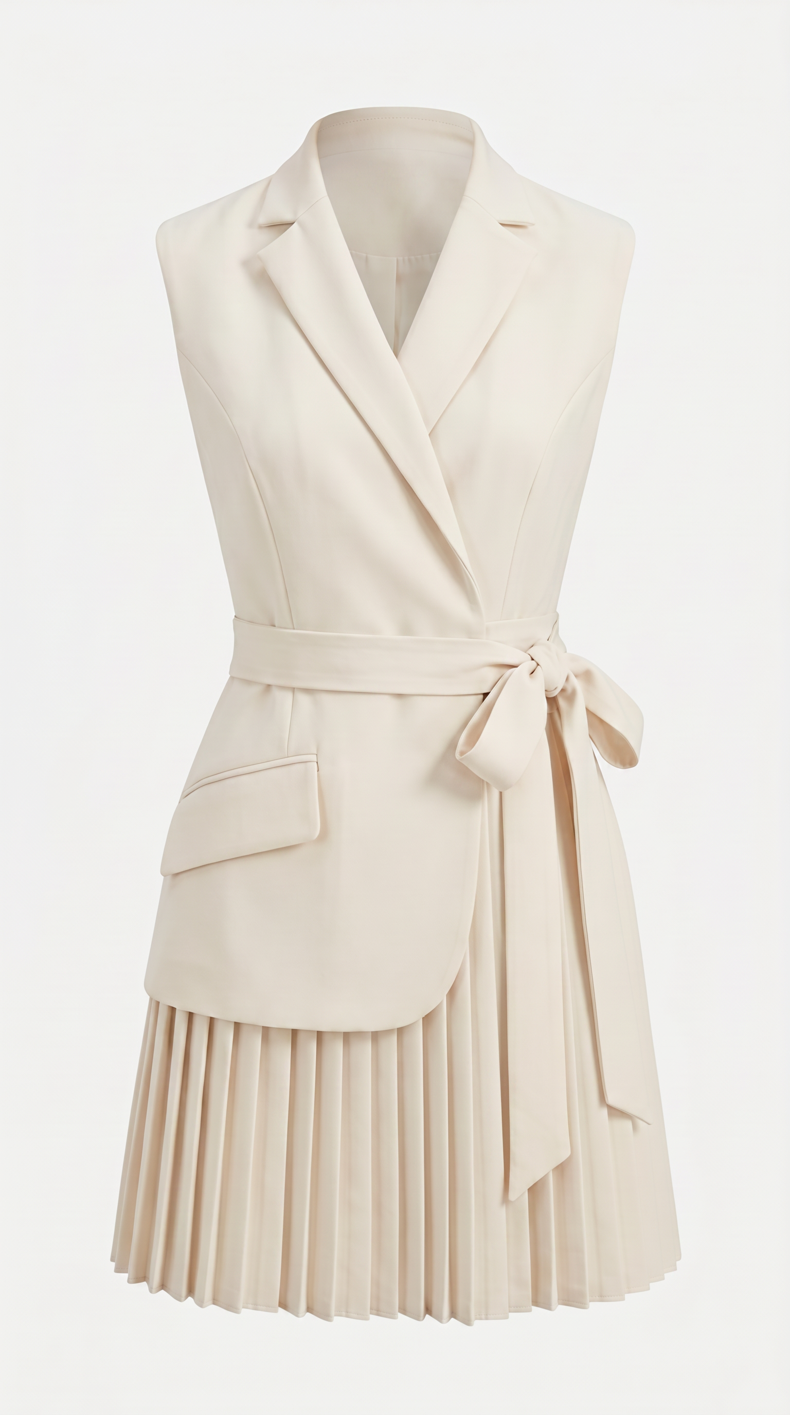 Pleated Belted Shawl Collar Mini Blazer Dress