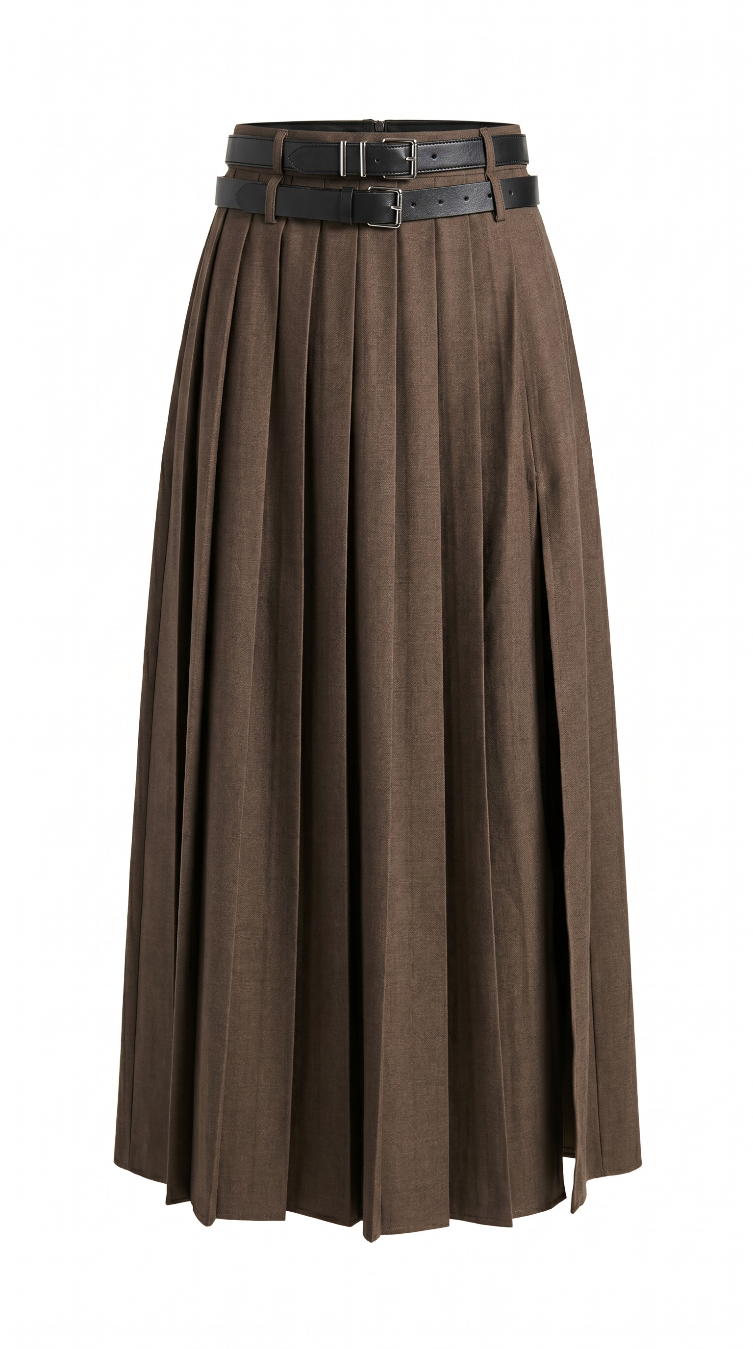 High-Waist Pleated Slit Maxi Skirt