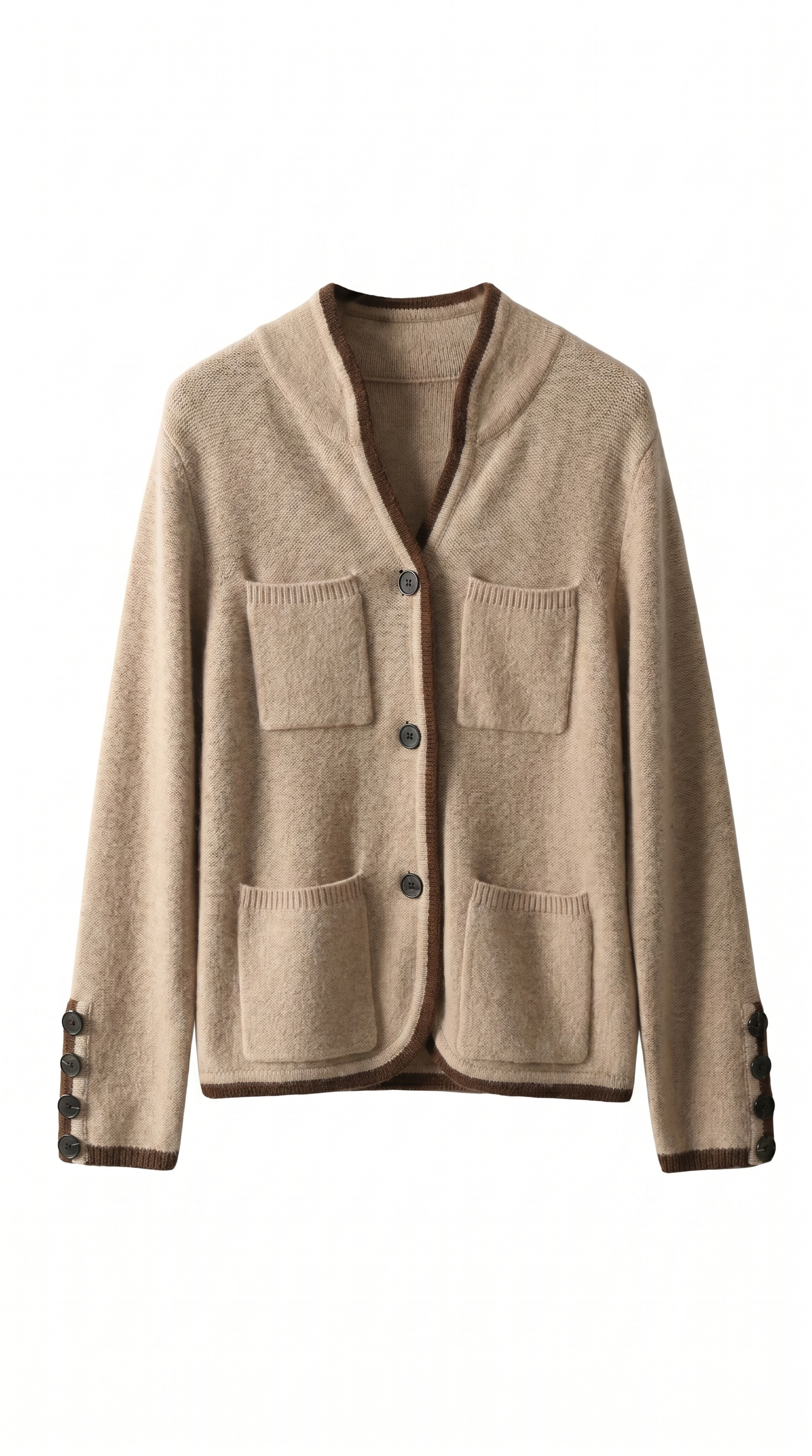 Contrast Trim Wool-Blend Relaxed Cardigan
