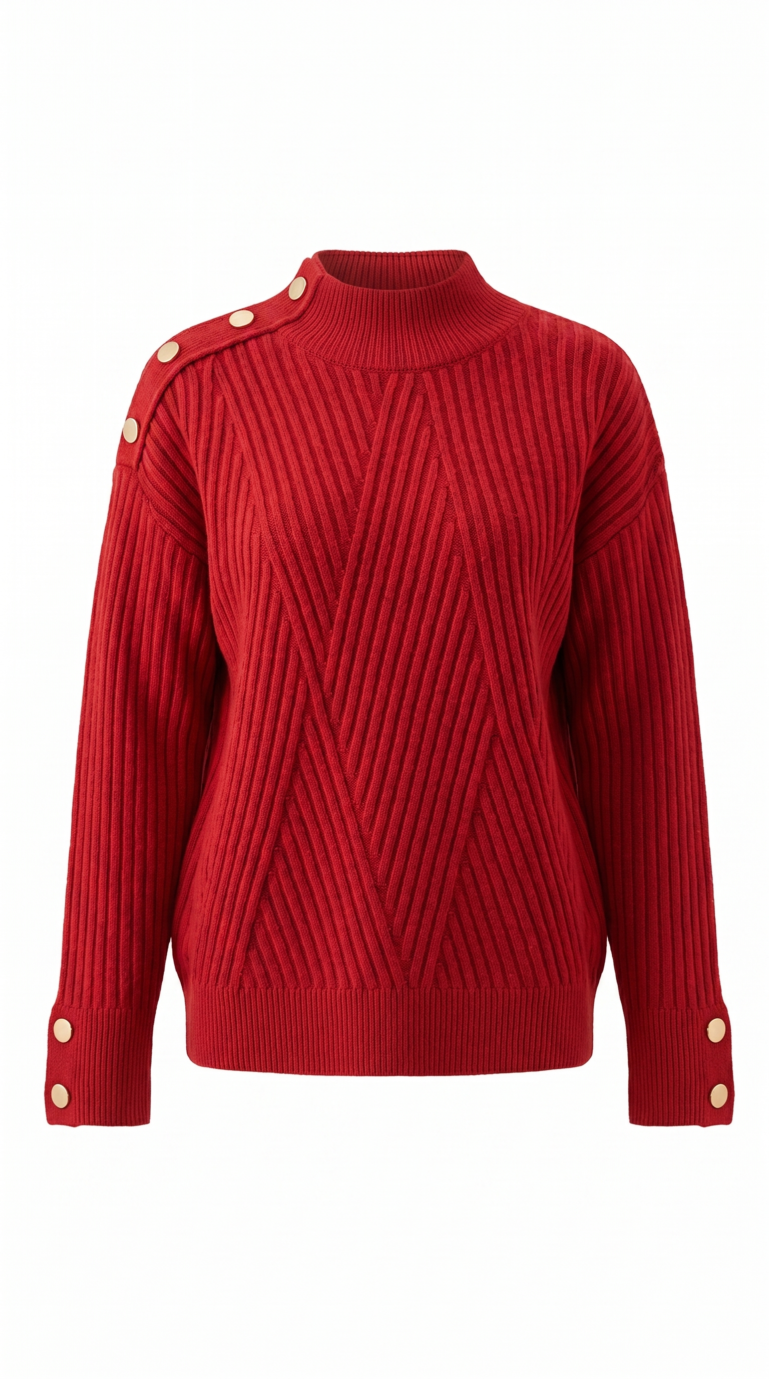 Oversized Ribbed High-Neck Button Sweater