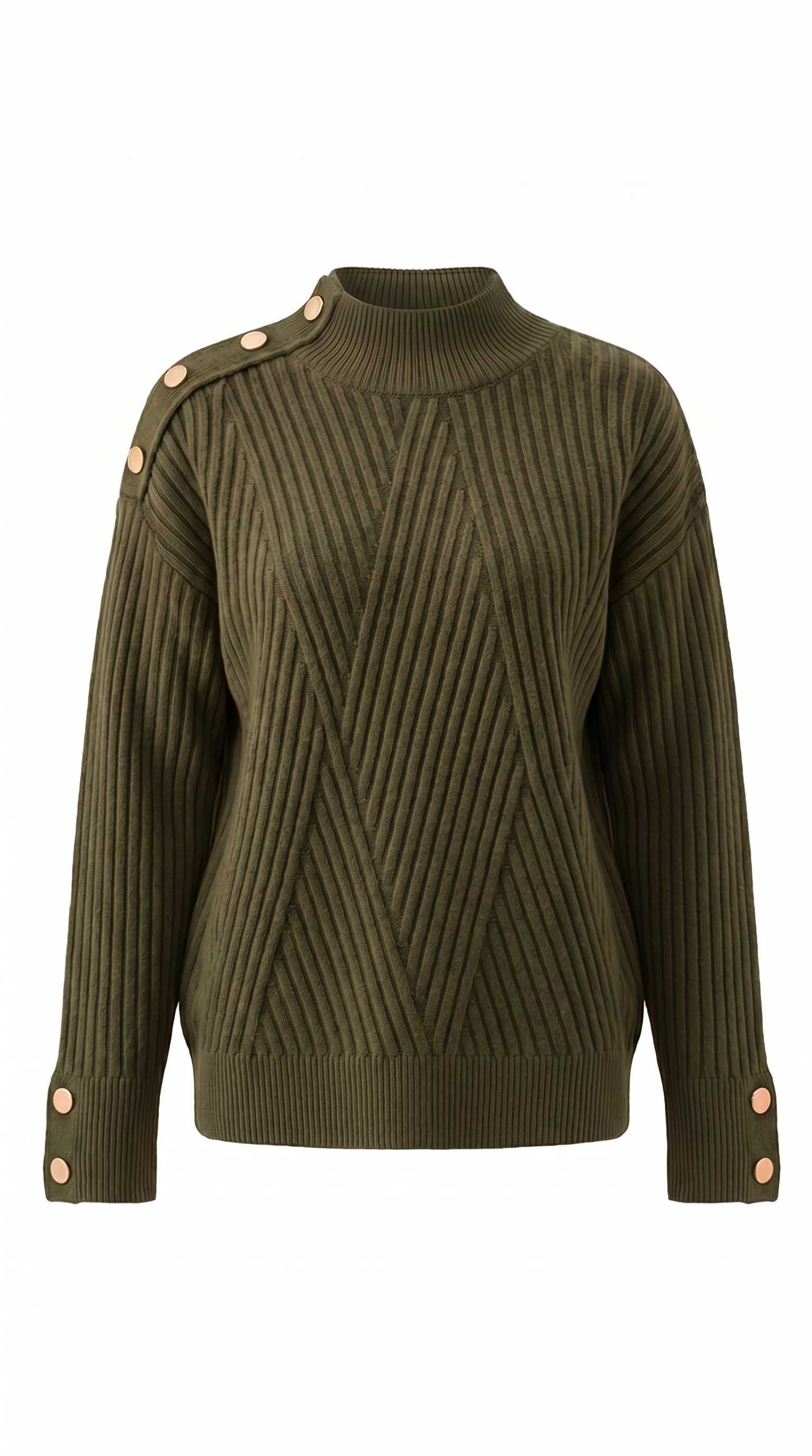 Oversized Ribbed High-Neck Button Sweater