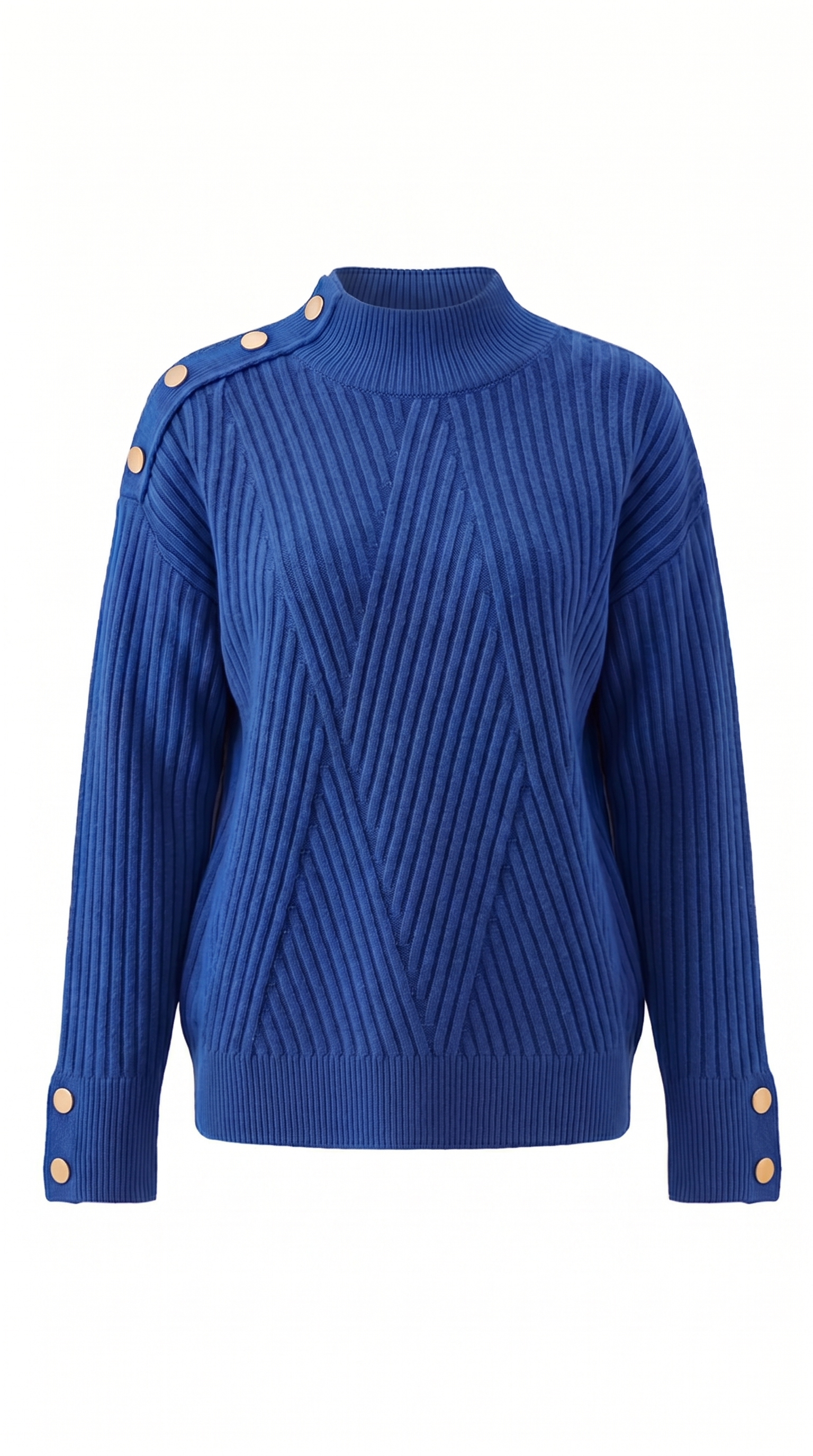 Oversized Ribbed High-Neck Button Sweater