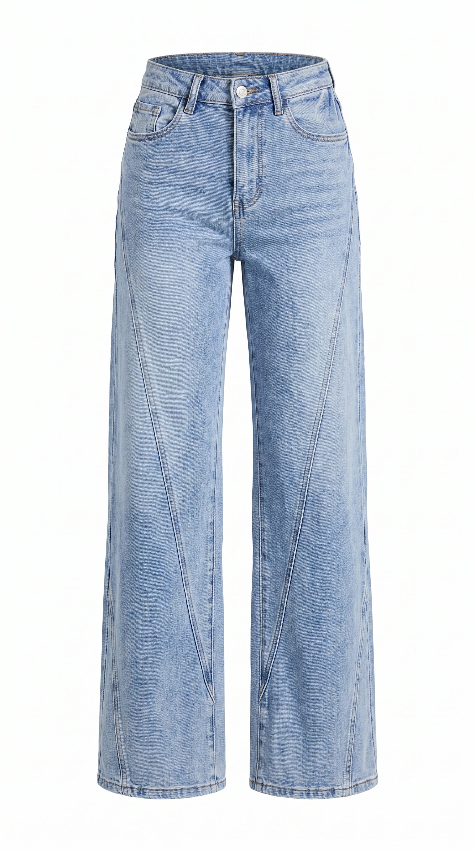 Vintage Wash Striped Wide-Leg Denim Jeans