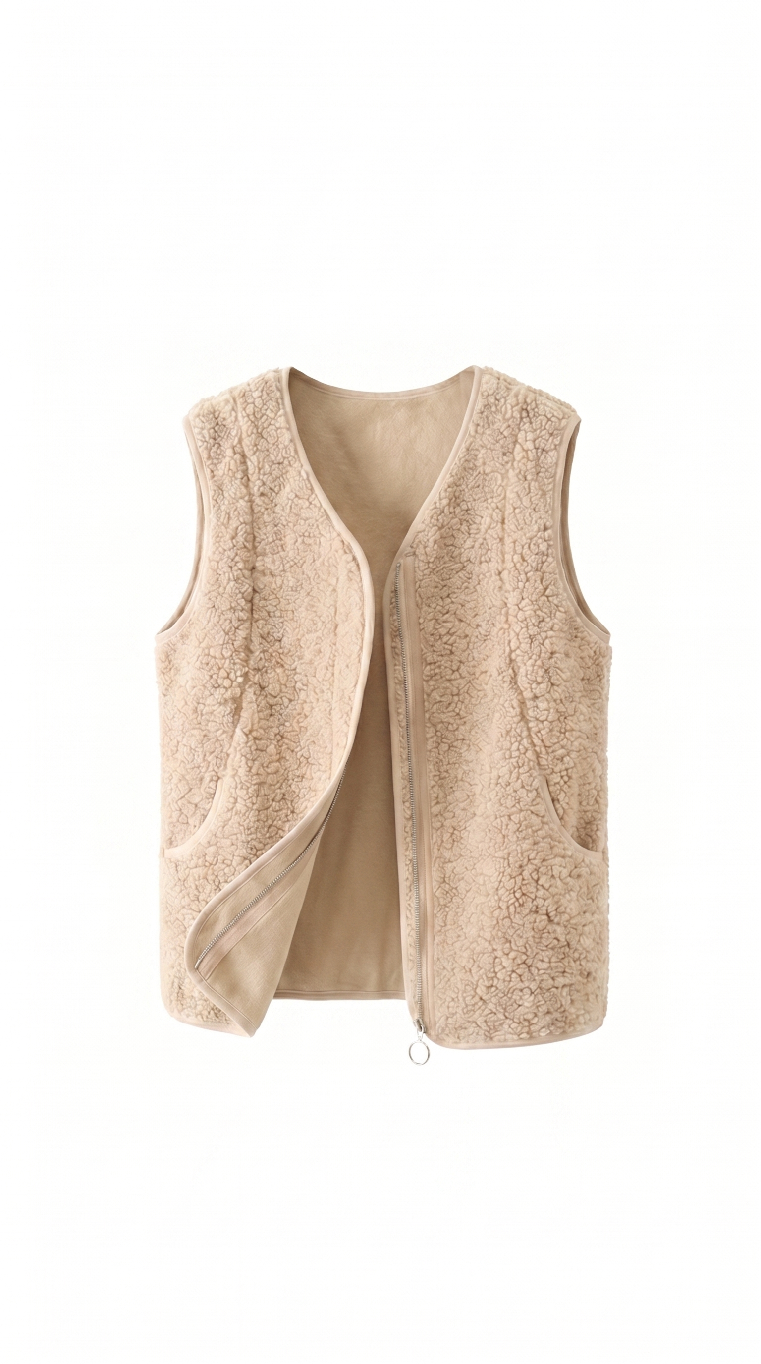 Soft Wool Zip-Front Utility Vest with Pockets
