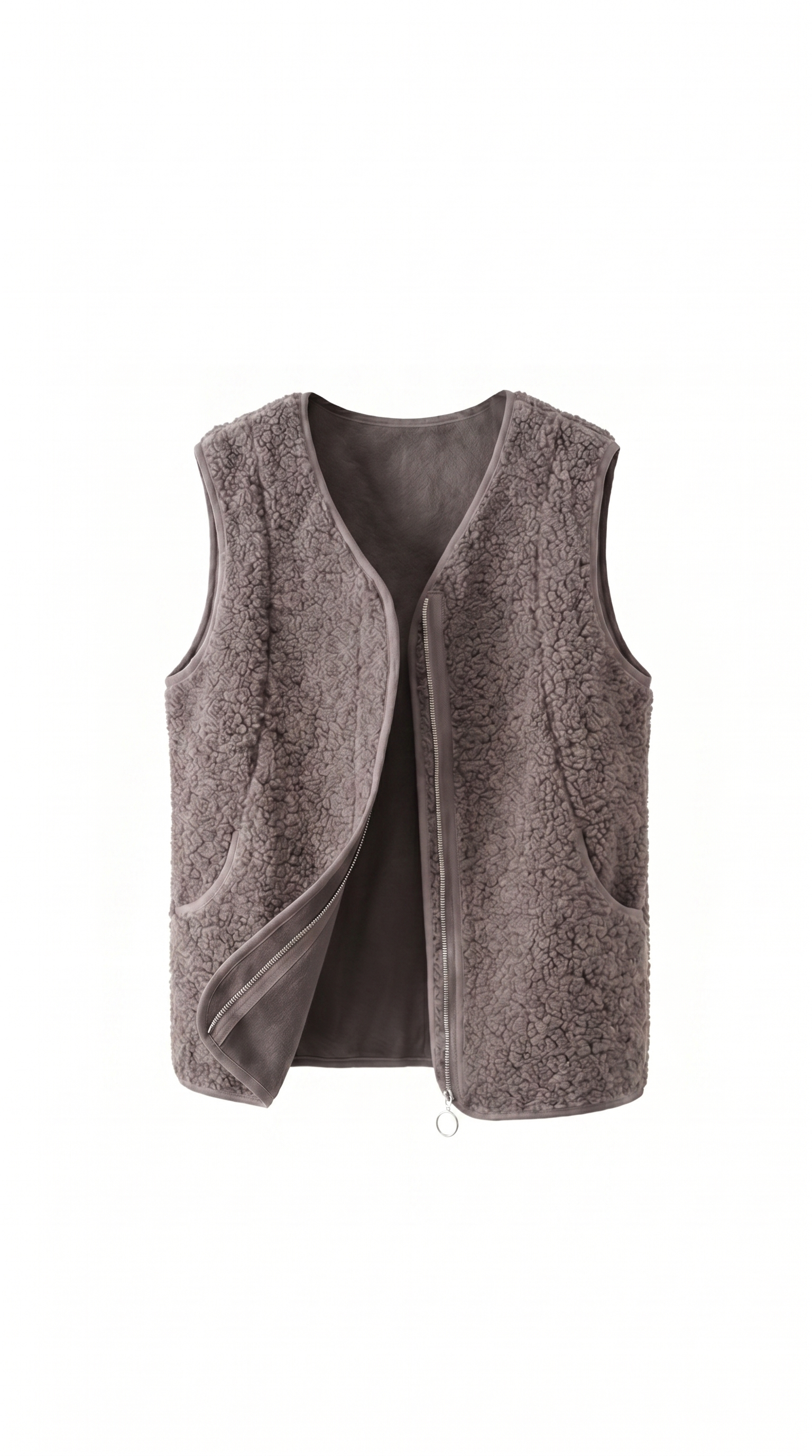 Soft Wool Zip-Front Utility Vest with Pockets