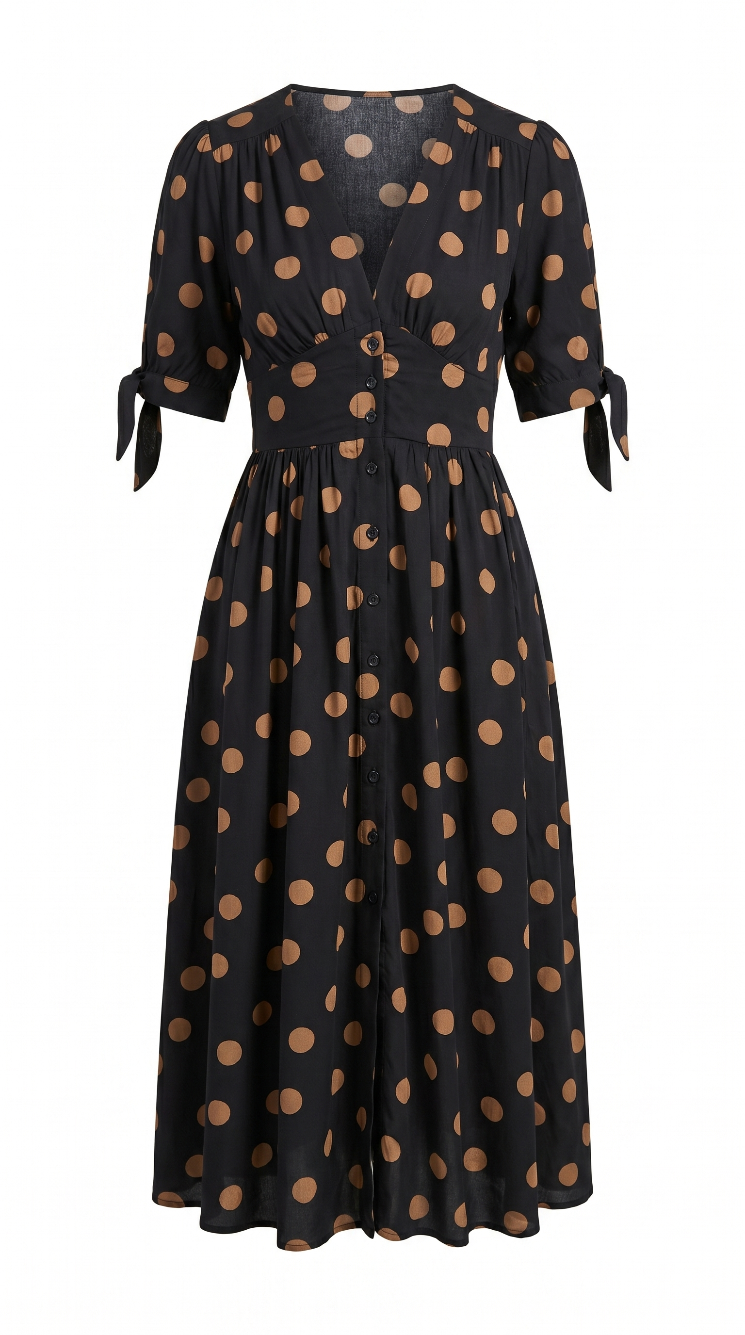 Polka Dot V-Neck Button-Front Dress