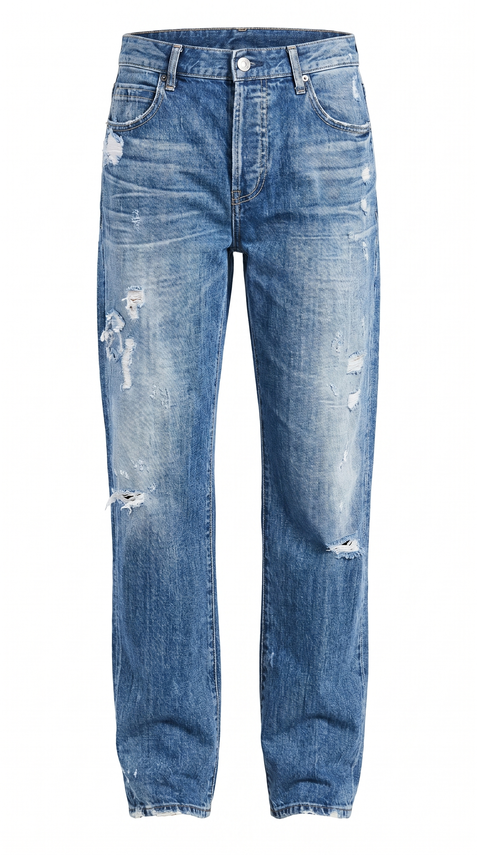Low-Rise Distressed Straight Leg Denim Jeans