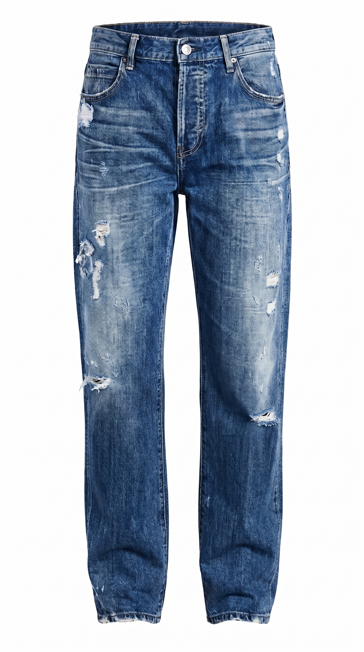 Low-Rise Distressed Straight Leg Denim Jeans