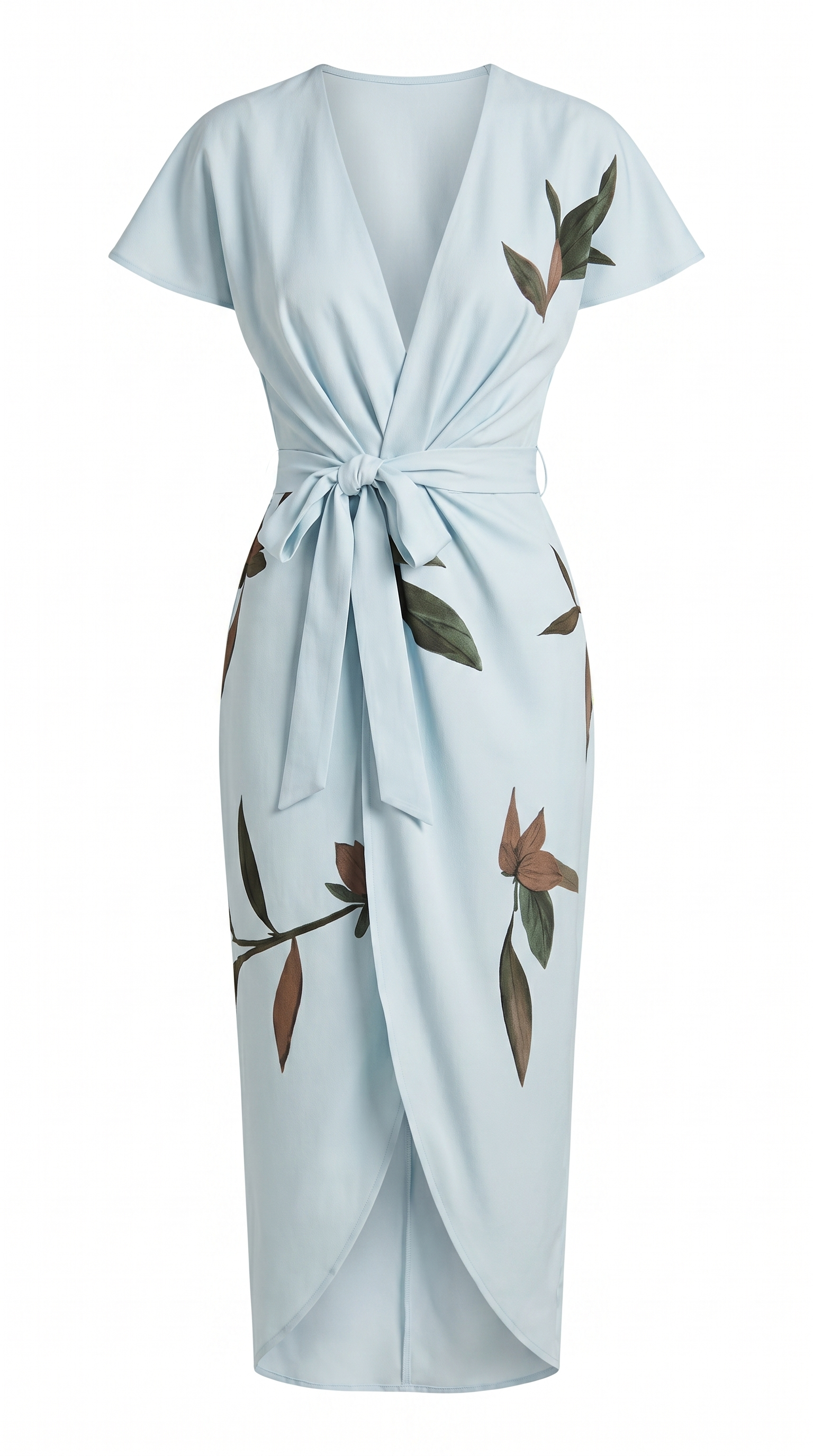 Belted V-Neck Wrap Midi Dress
