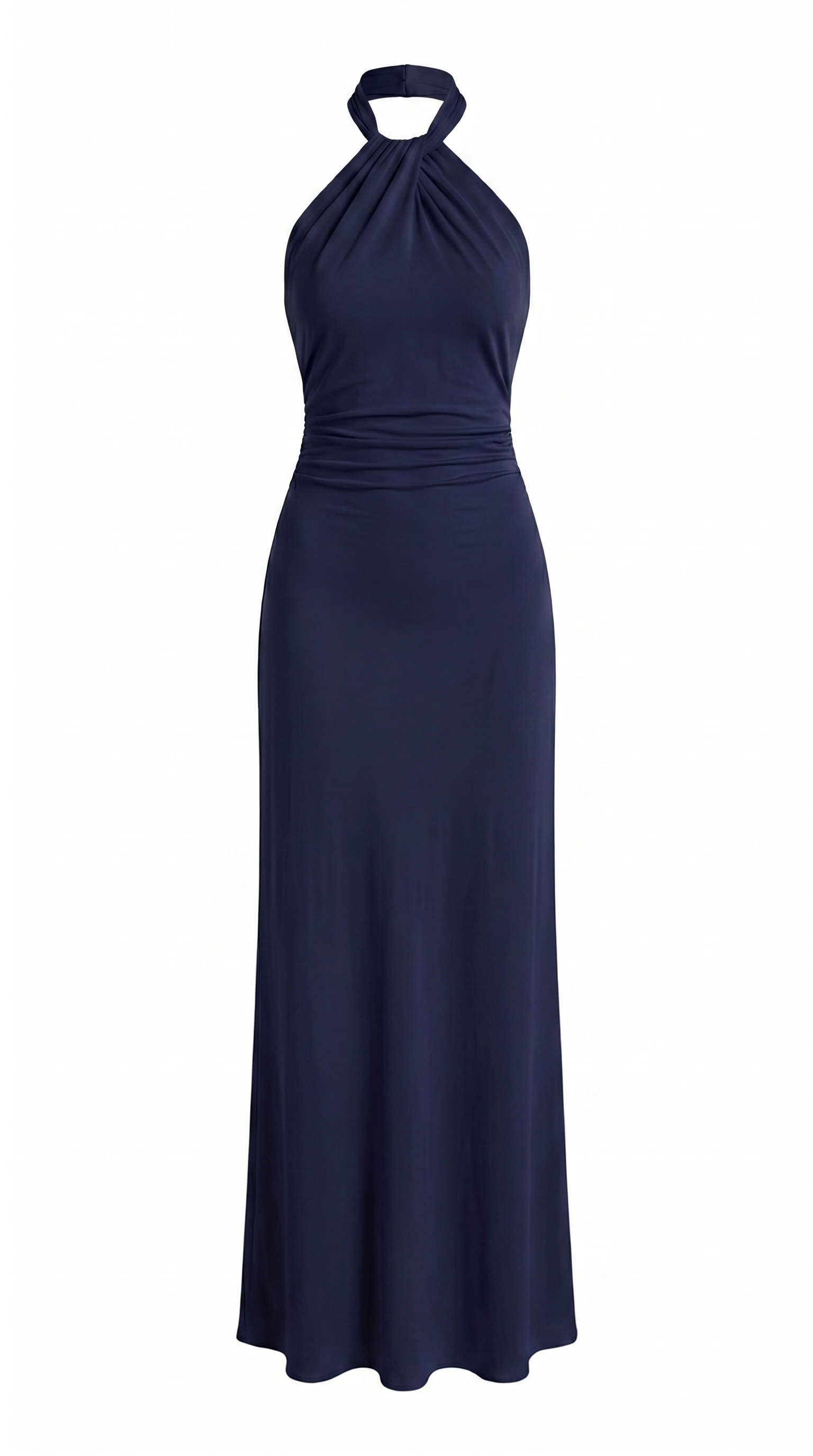 Ruched Open-Back Halter Maxi Dress