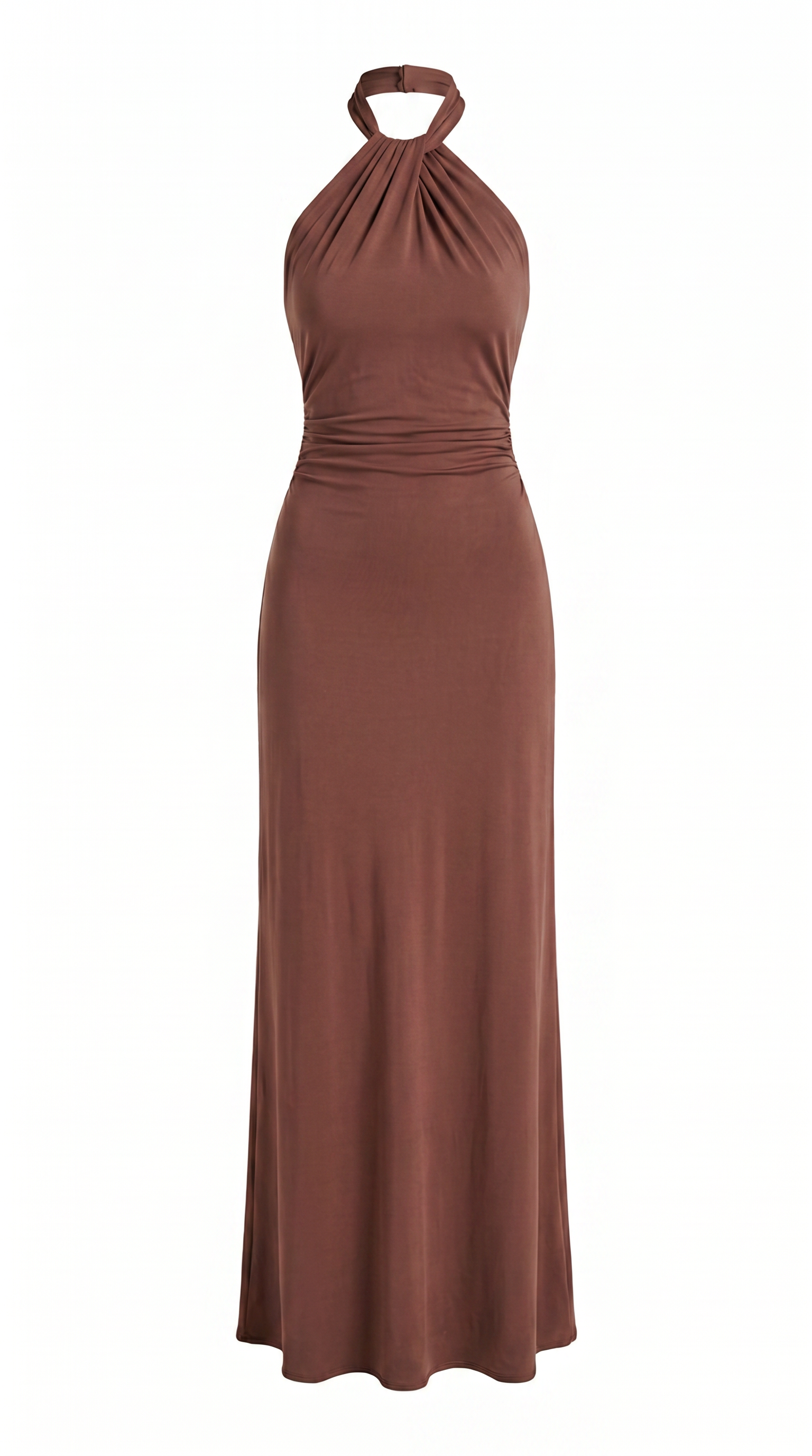Ruched Open-Back Halter Maxi Dress