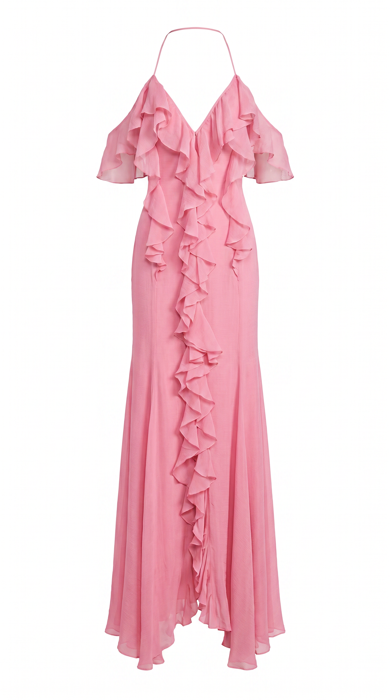 Draped Halter Ruffle Cotton Maxi Dress