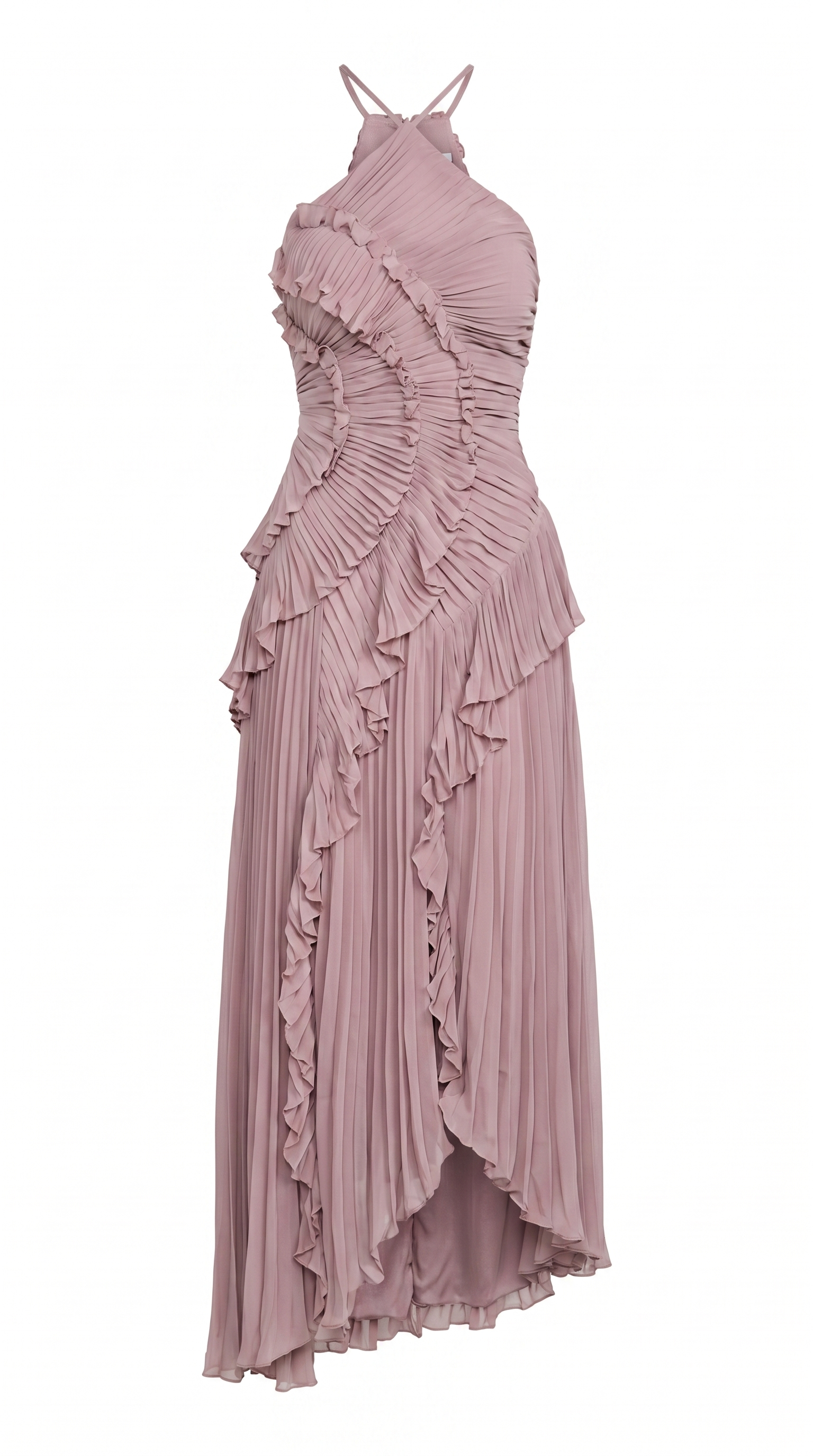 Pleated Halter Ruffle Maxi Dress