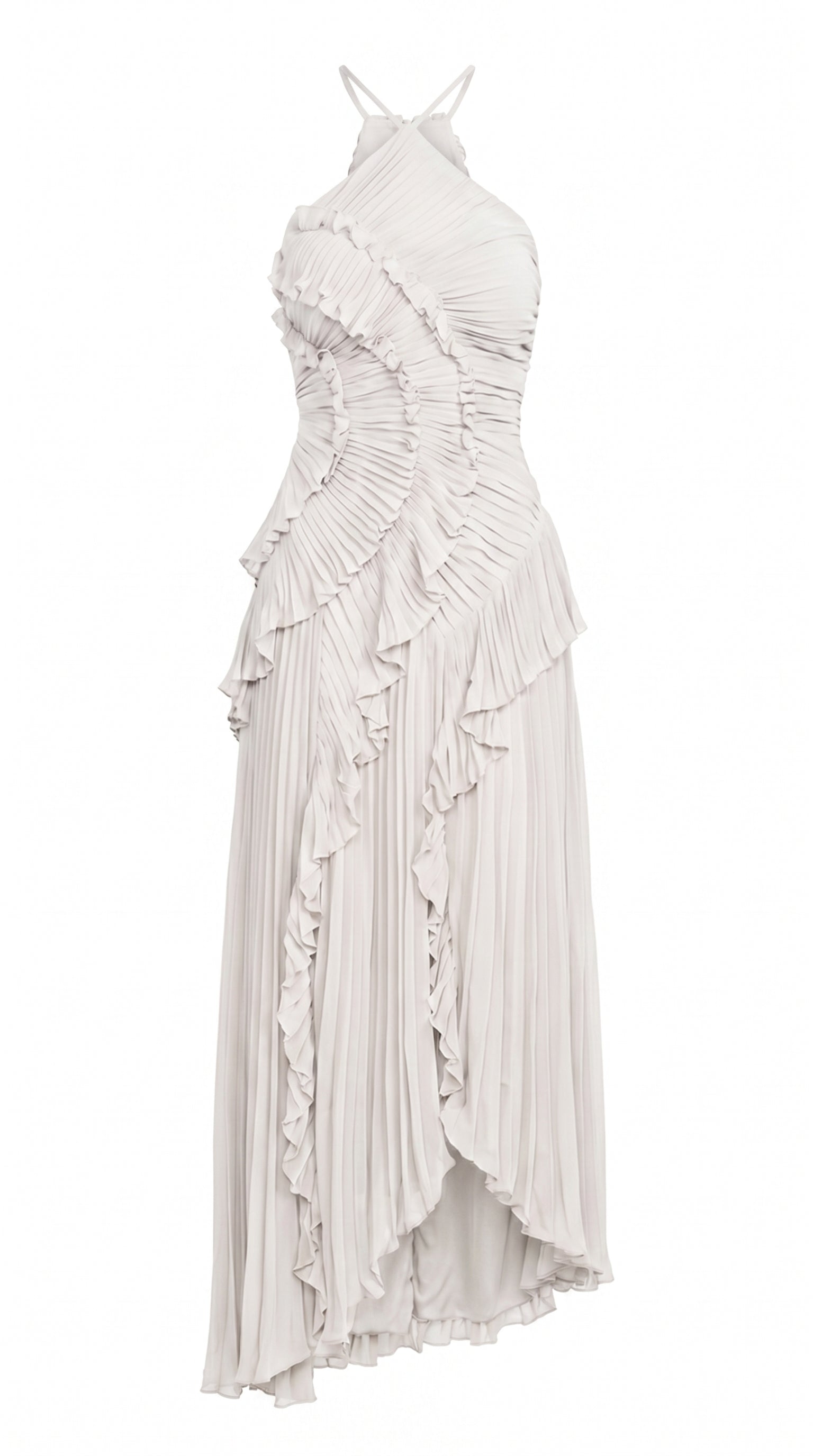 Pleated Halter Ruffle Maxi Dress