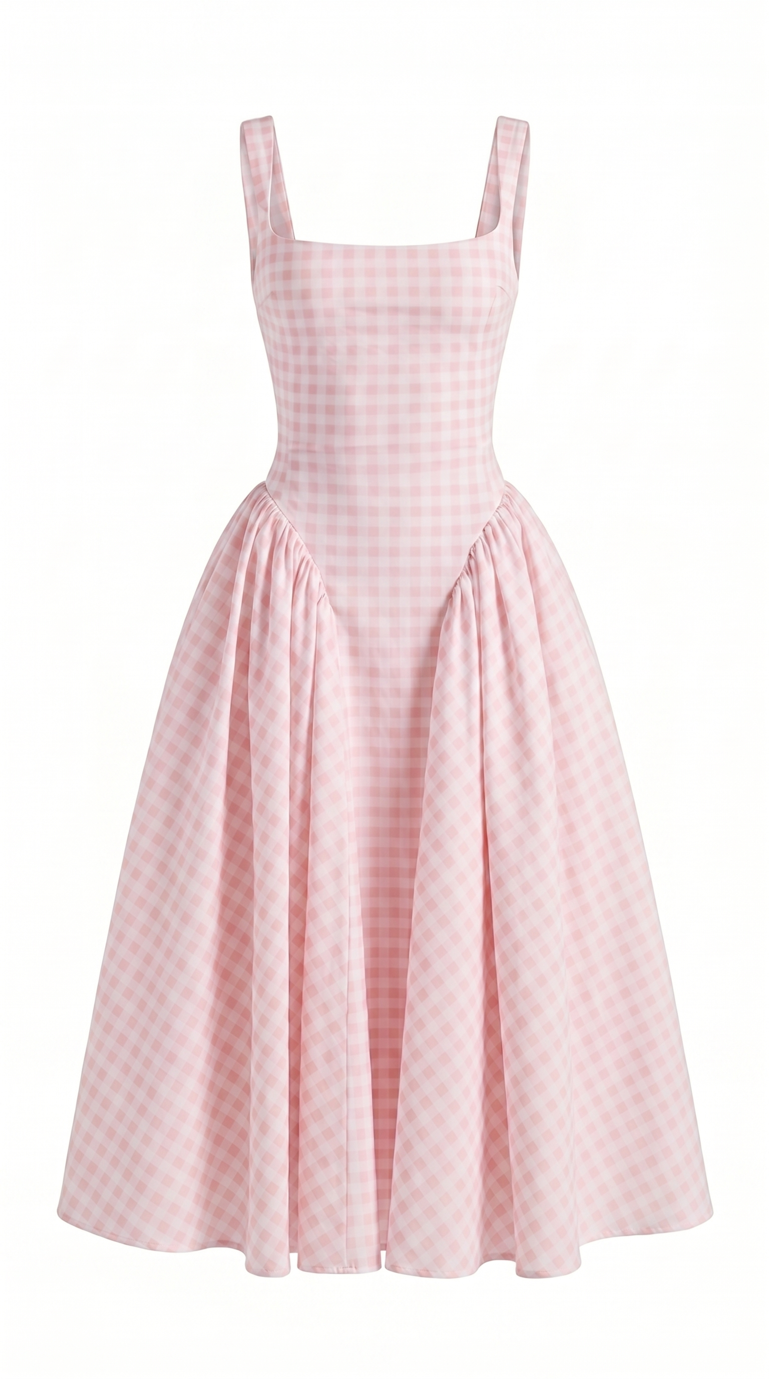 Pastel Check Square Neck A-Line Sundress with Adjustable Straps