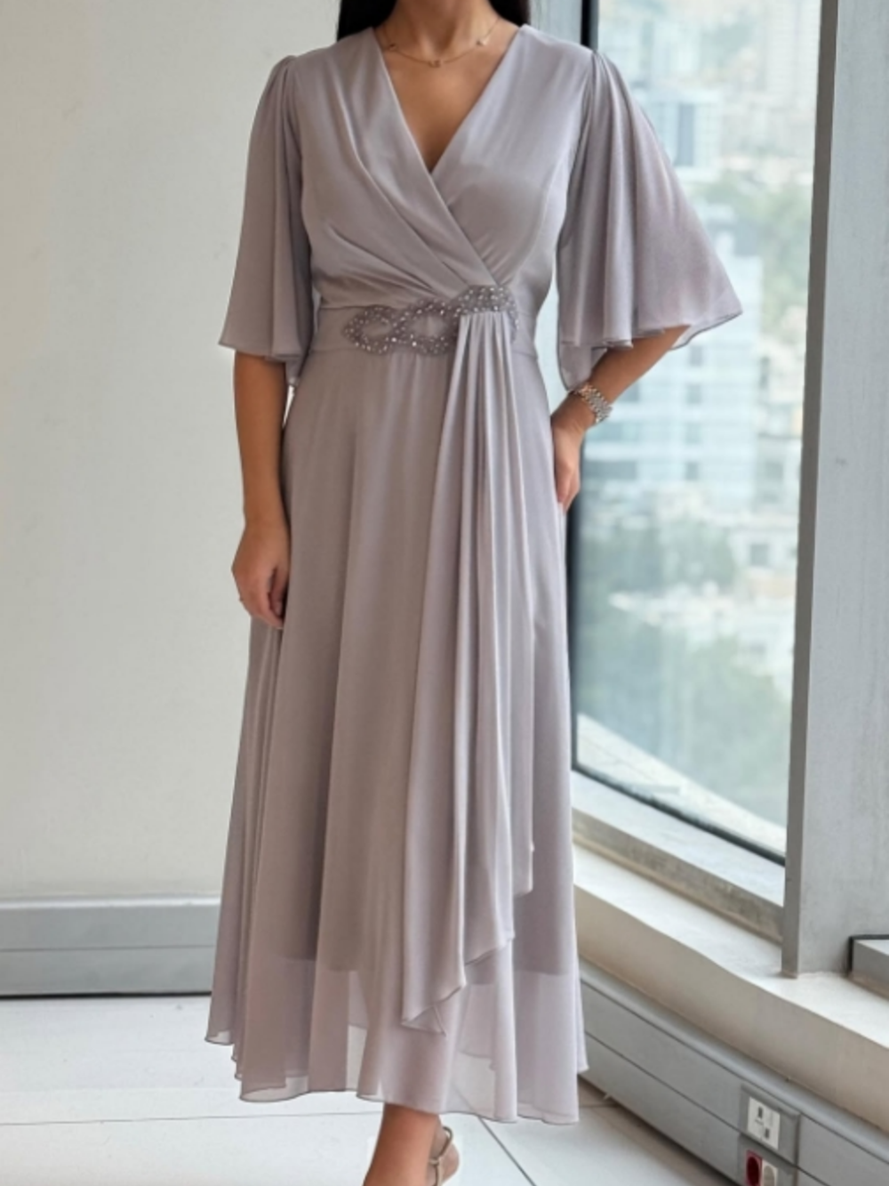 Elegant Draped V-Neck Maxi Dress