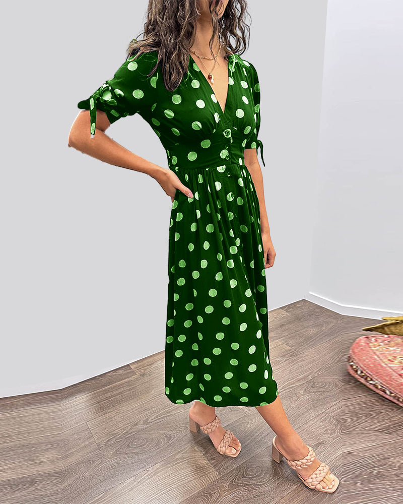Polka Dot V-Neck Button-Front Dress