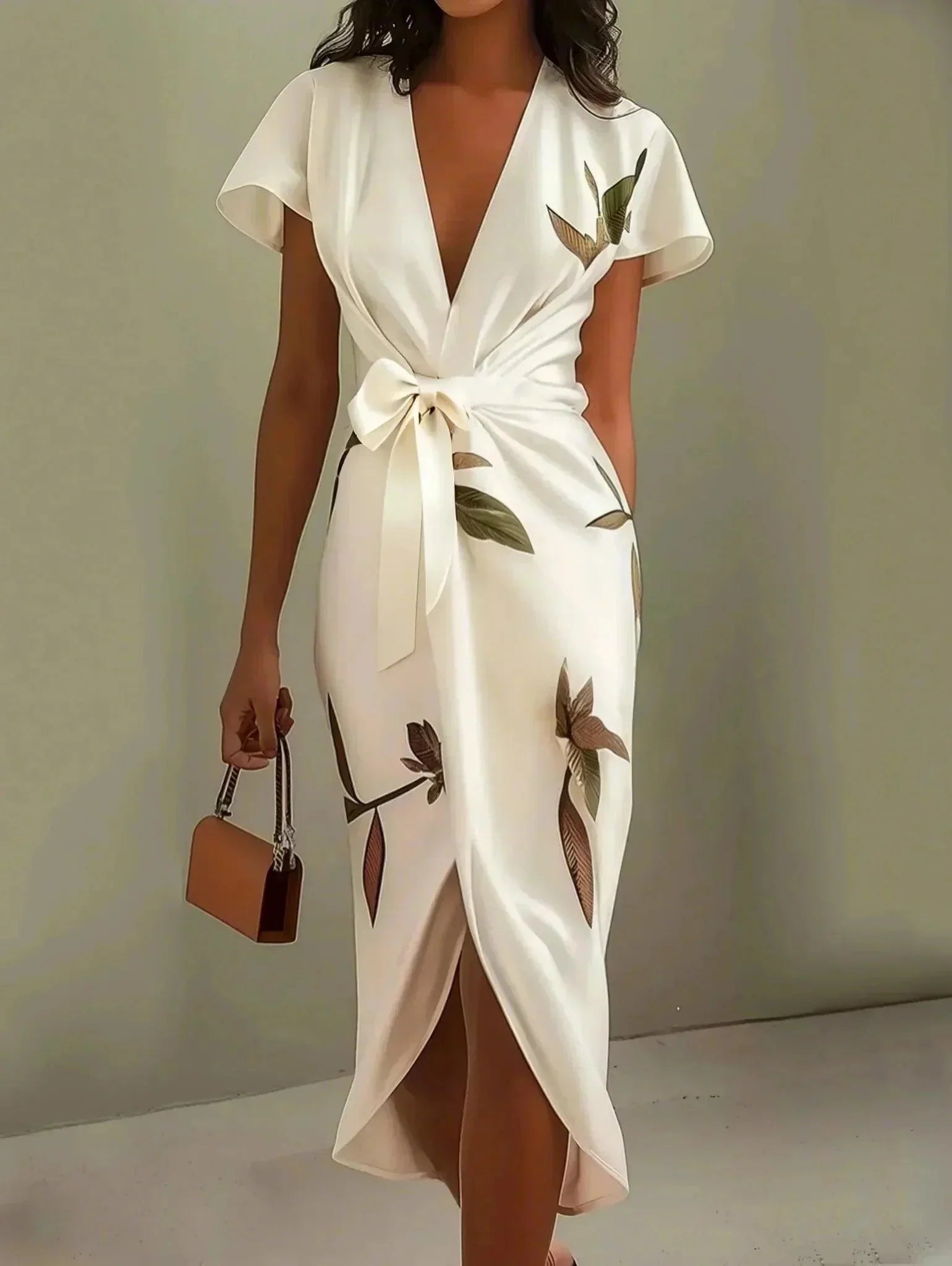 Belted V-Neck Wrap Midi Dress