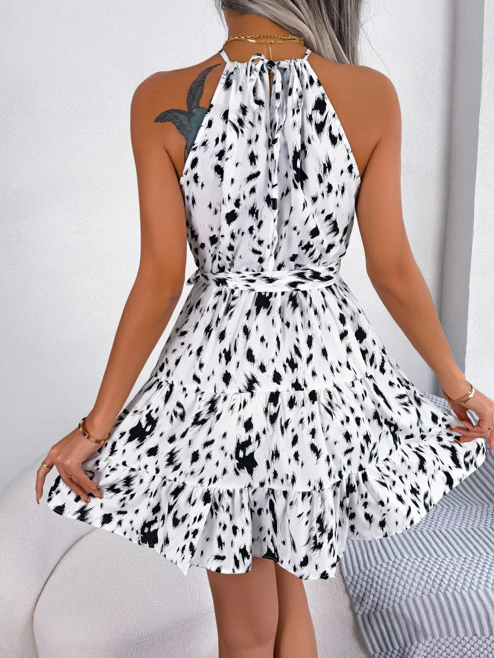 Empire Waist Halter A-Line Mini Dress