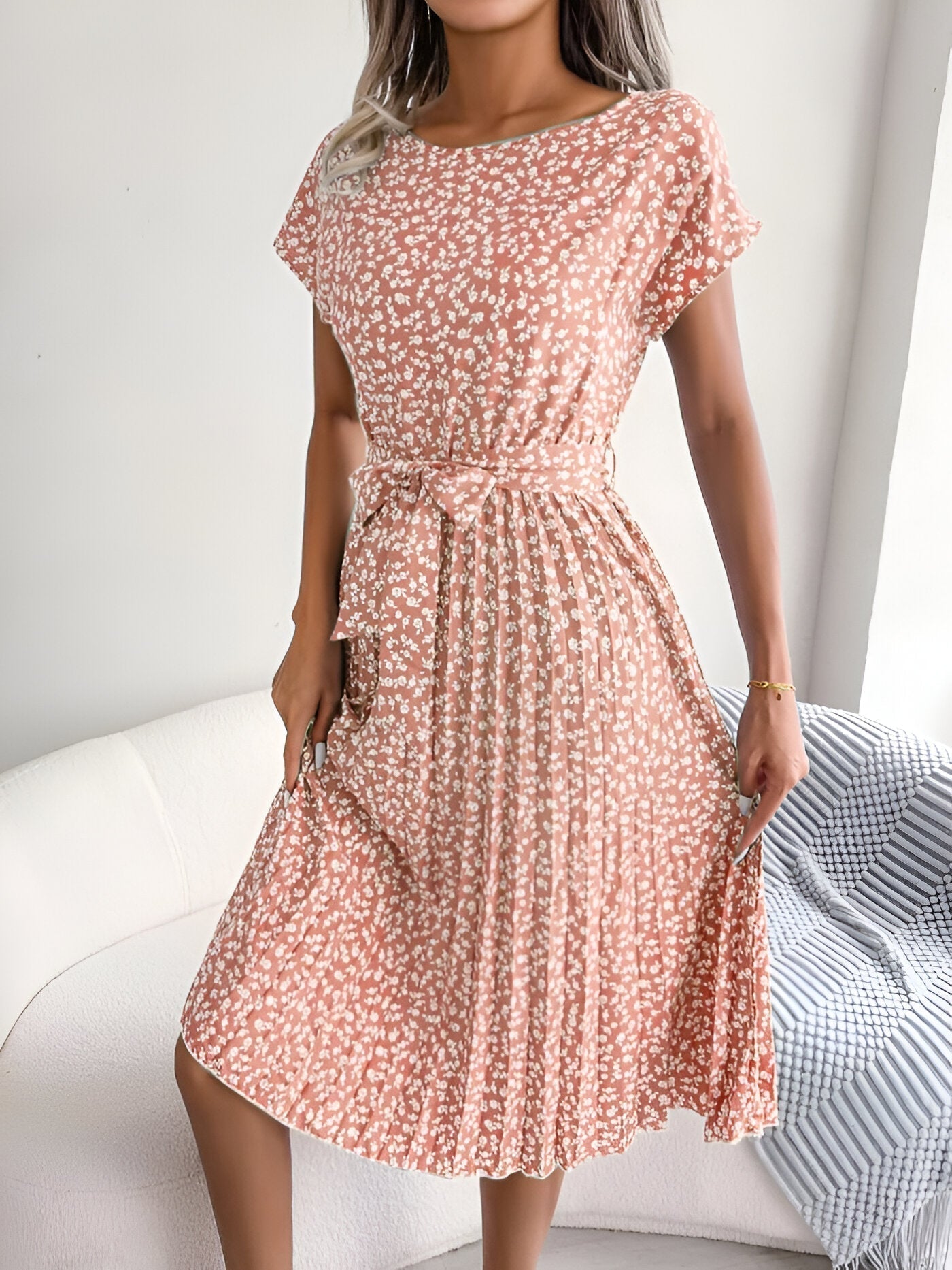 Floral Pleated Midi A-Line Dress