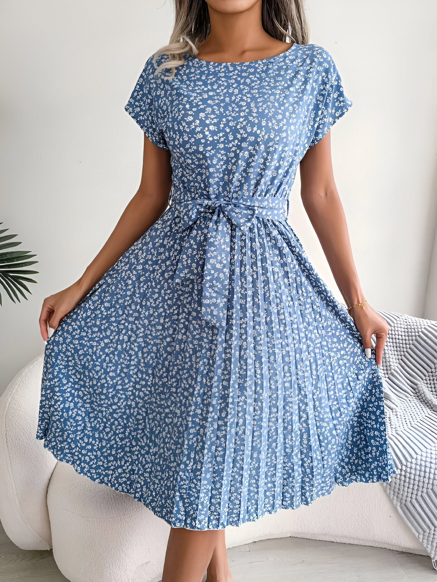 Floral Pleated Midi A-Line Dress