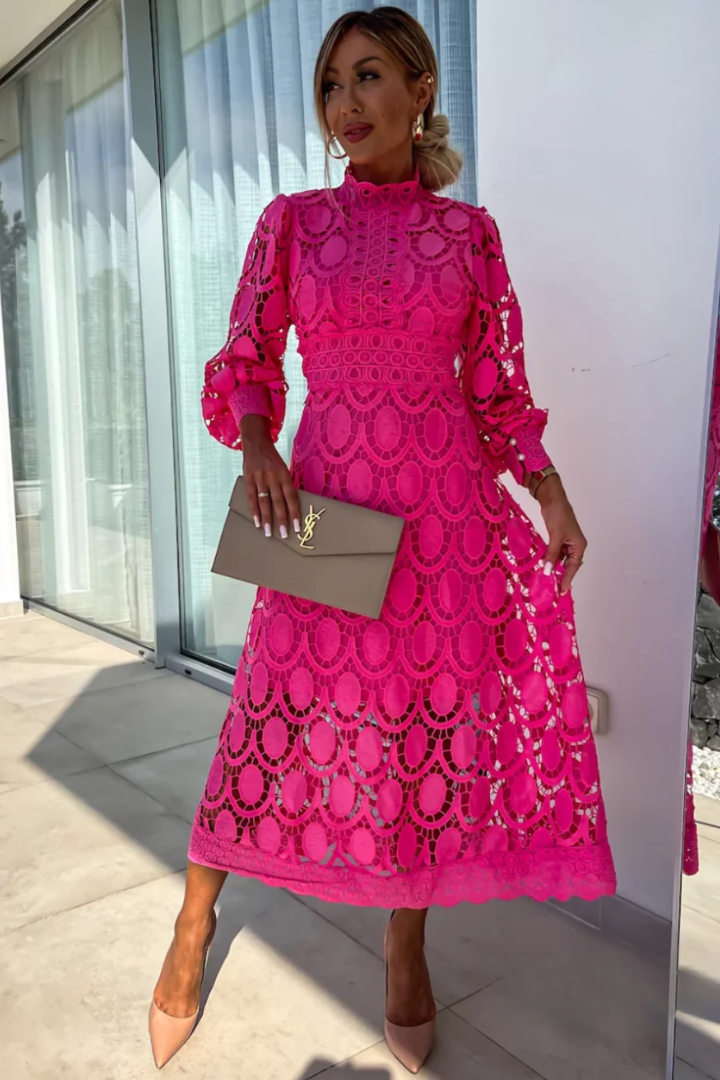 Elegant Lace Detail Midi Occasion Dress