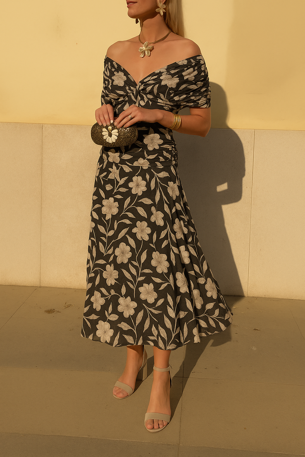 Floral Off-Shoulder Midi Dress