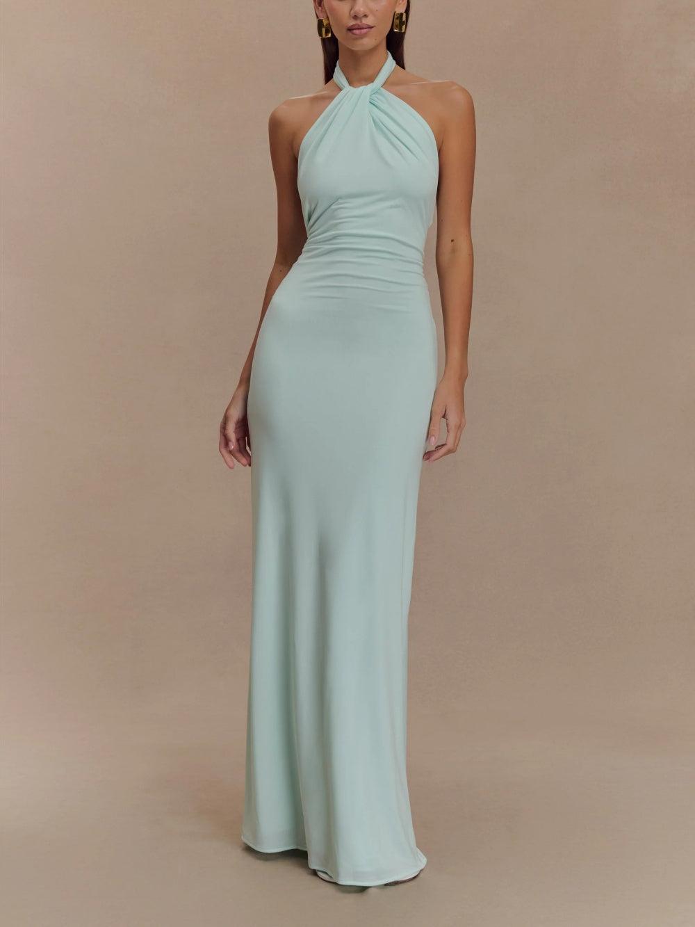 Ruched Open-Back Halter Maxi Dress